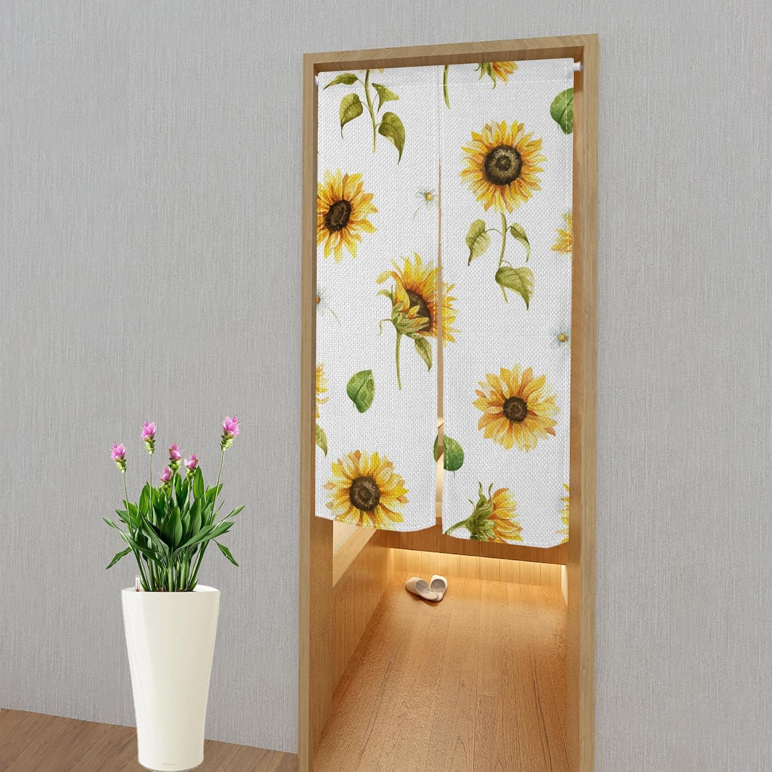 Sunflowers Noren Curtain Bright Yellow Floral Doorway Divider