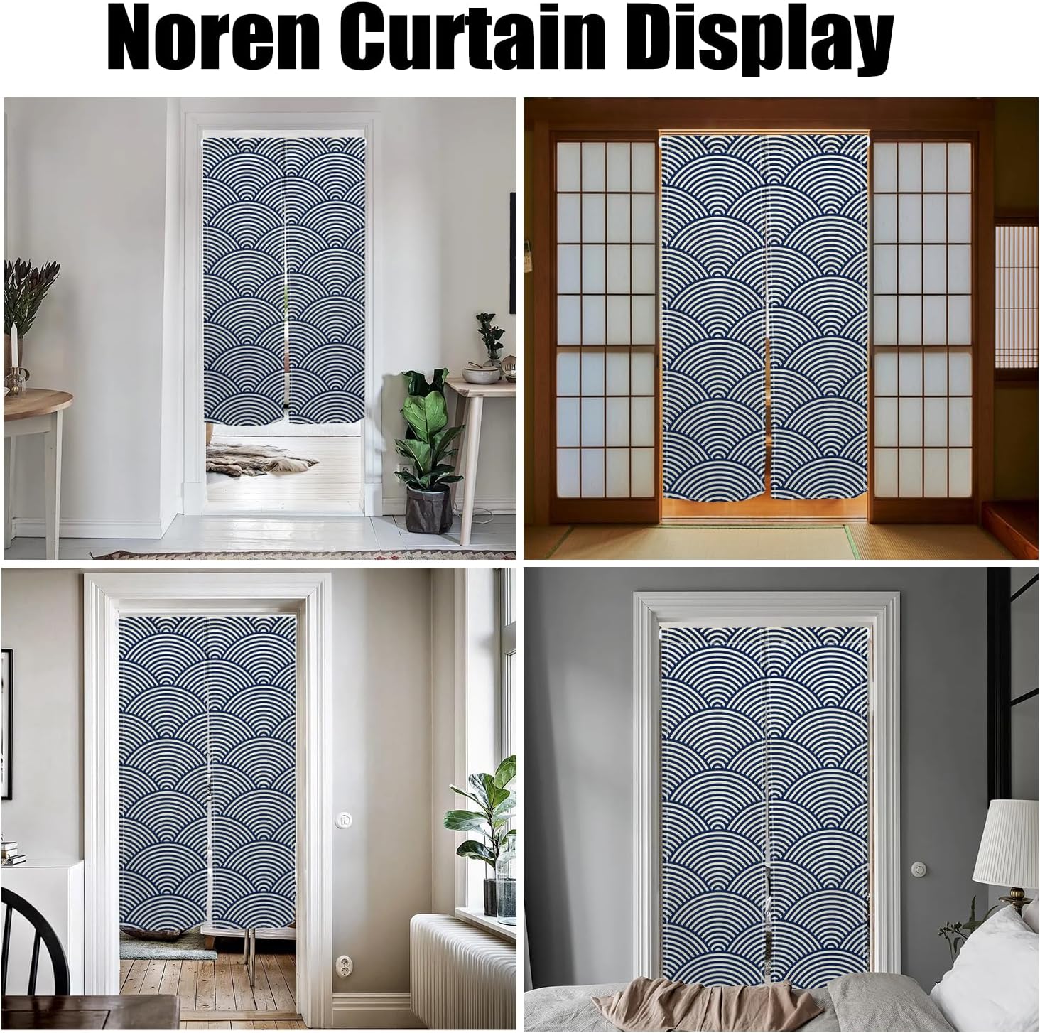 Japanese Style Noren Door Curtain with Wave Print