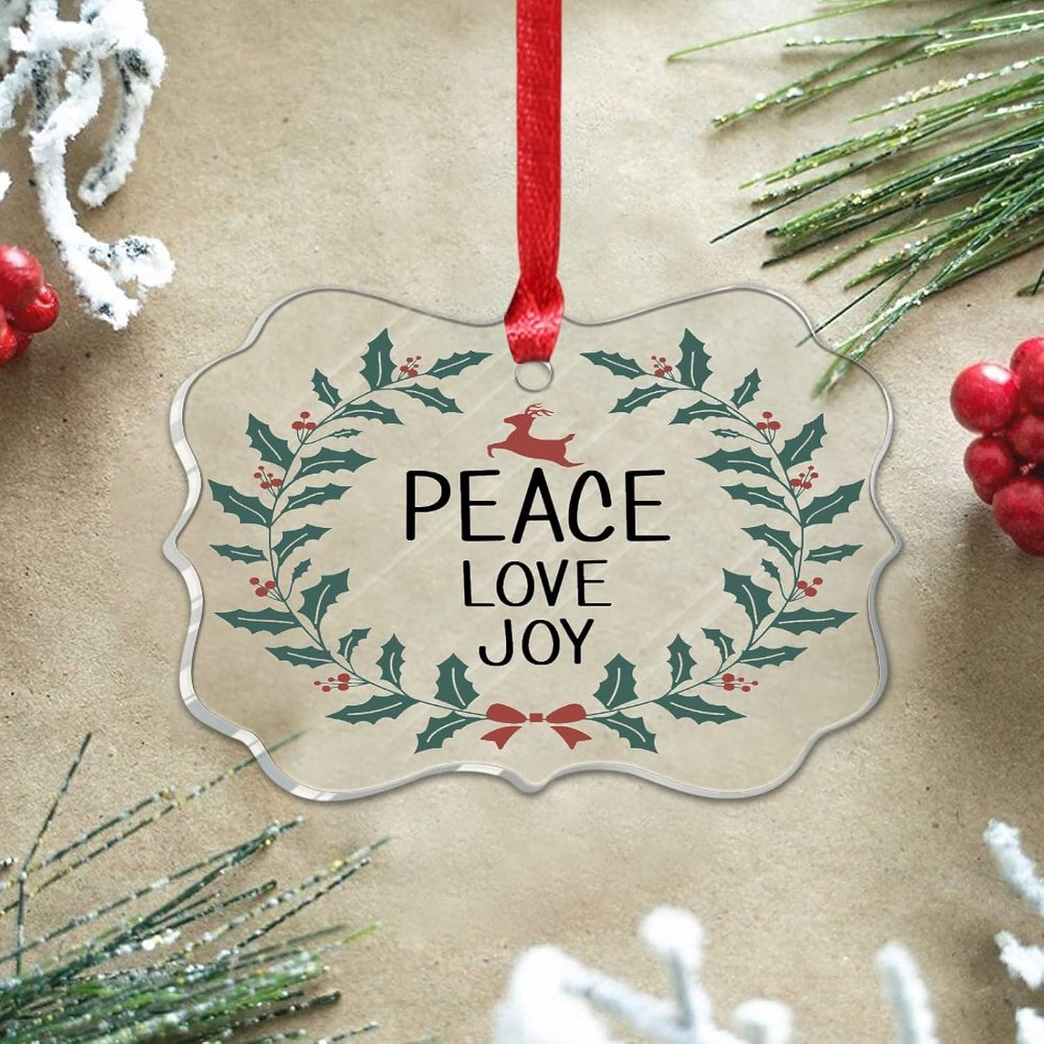 3 Clear Acrylic Christmas Ornaments 2023 Peace Love Joy Decor