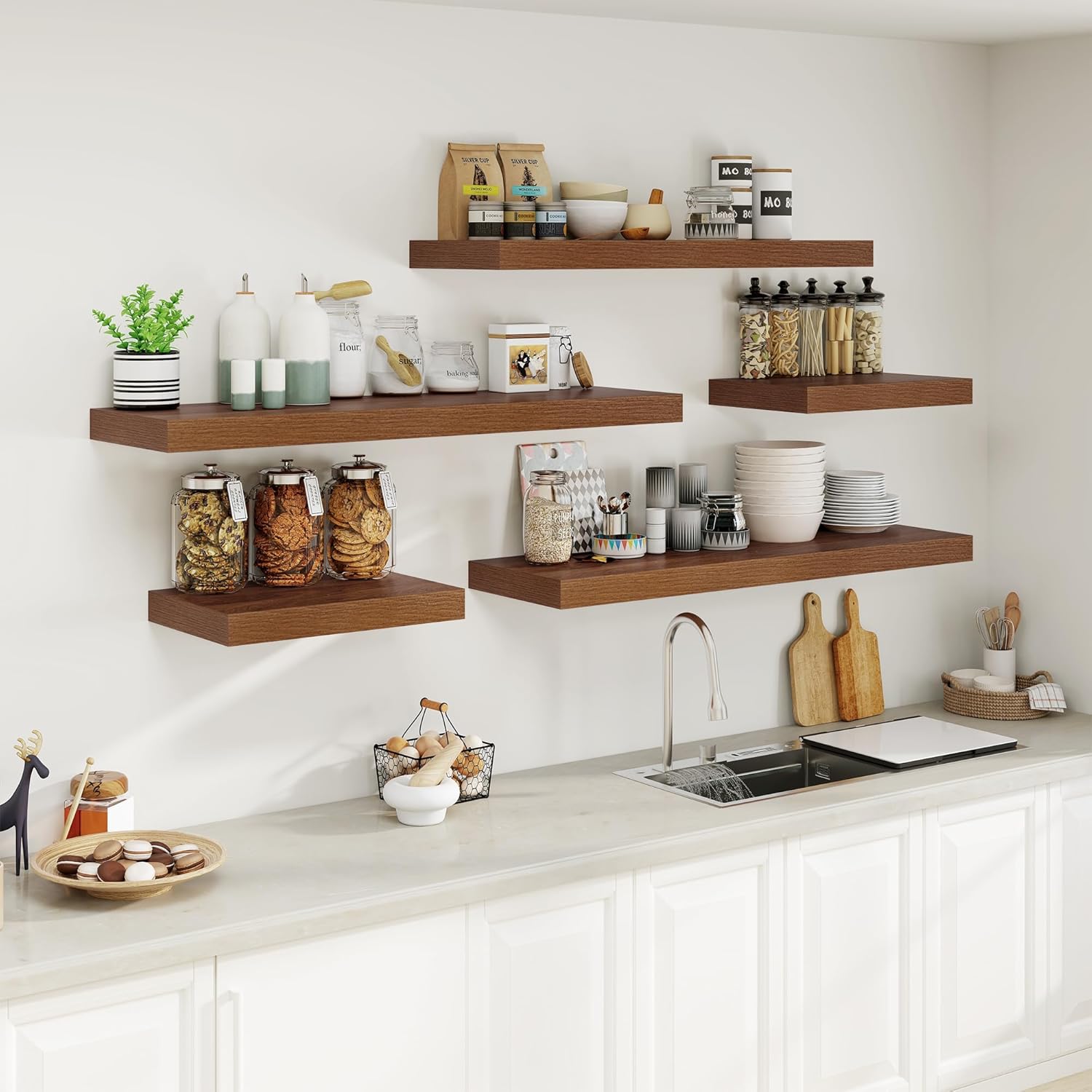 12 Inch Deep Walnut Floating Shelves Set of 1