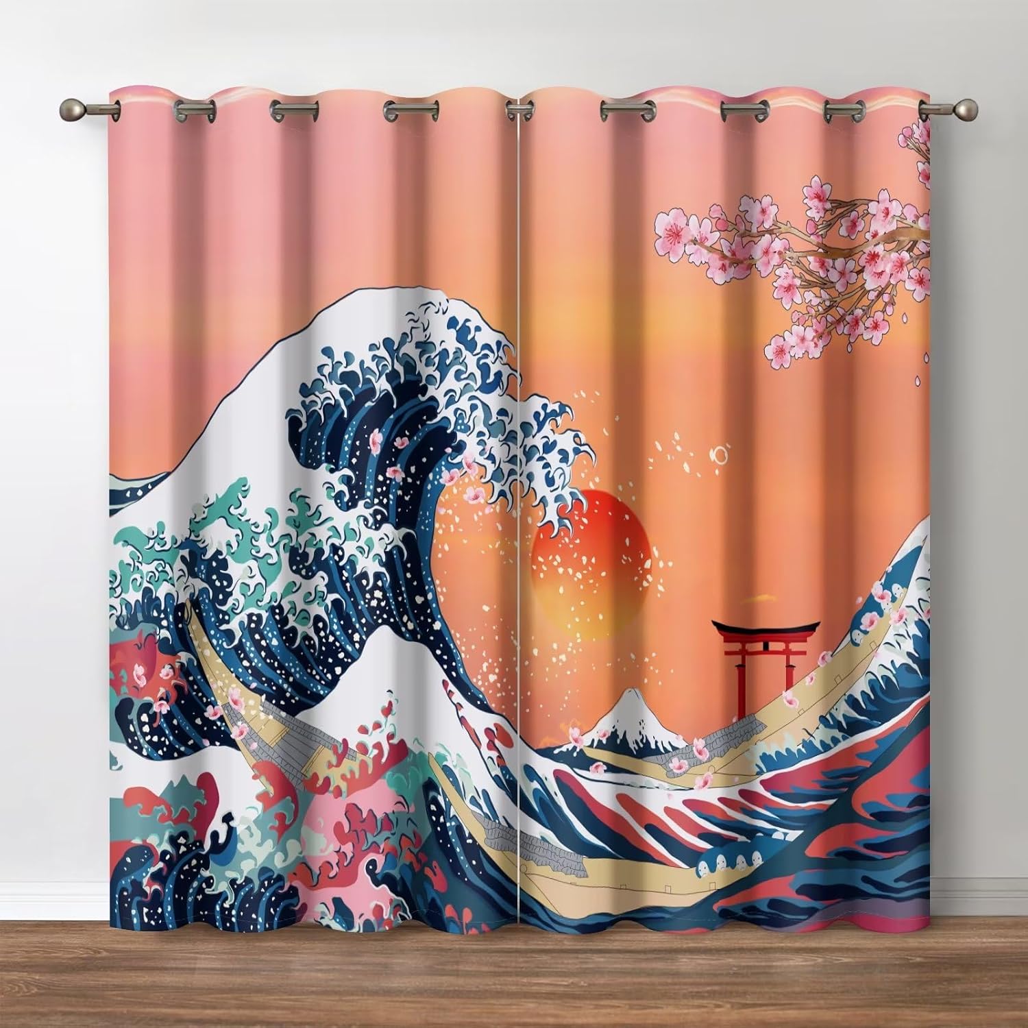 Jekeno Great Wave Blackout Curtains 2 Panels Set