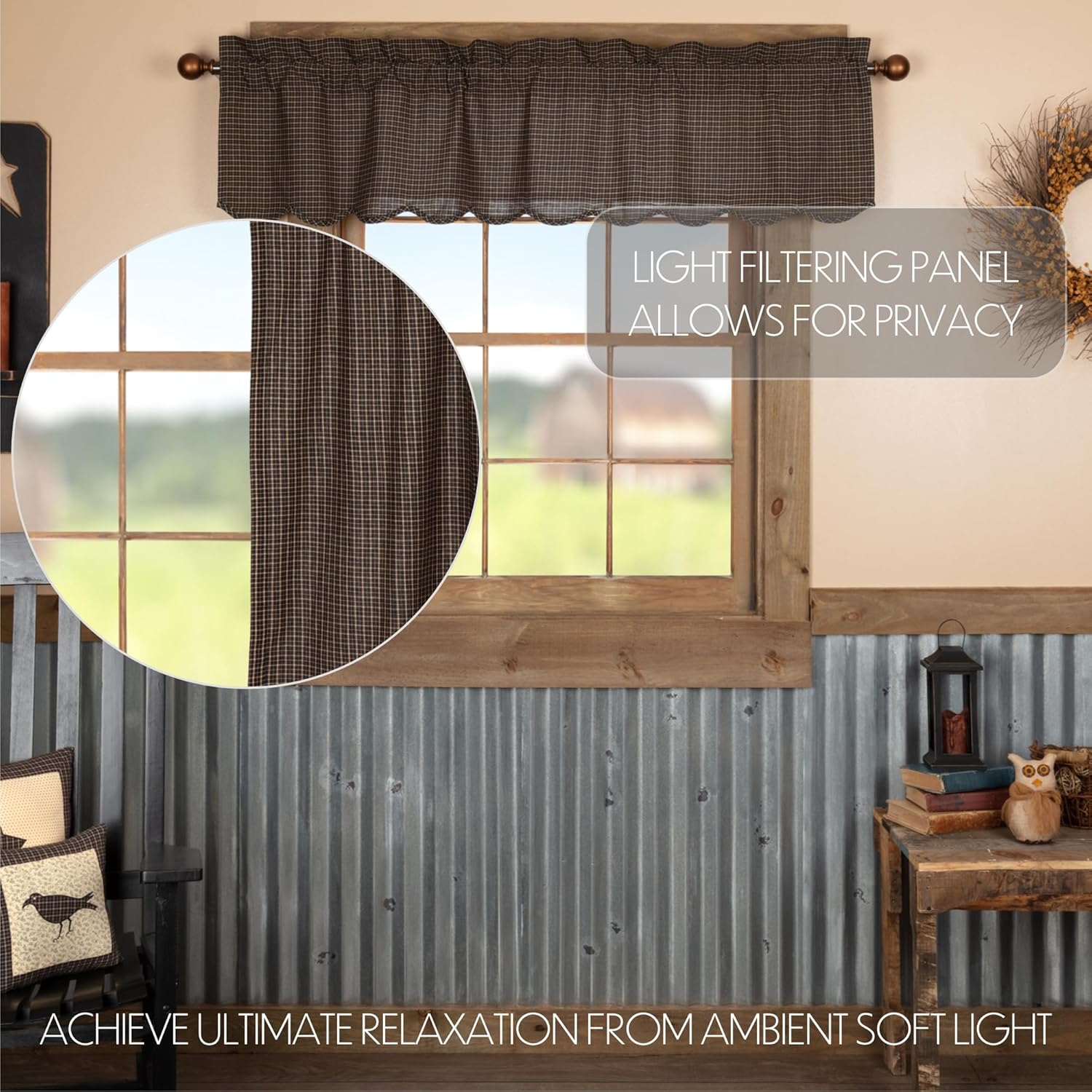 VHC Brands Kettle Grove Window Curtain Black 16x60