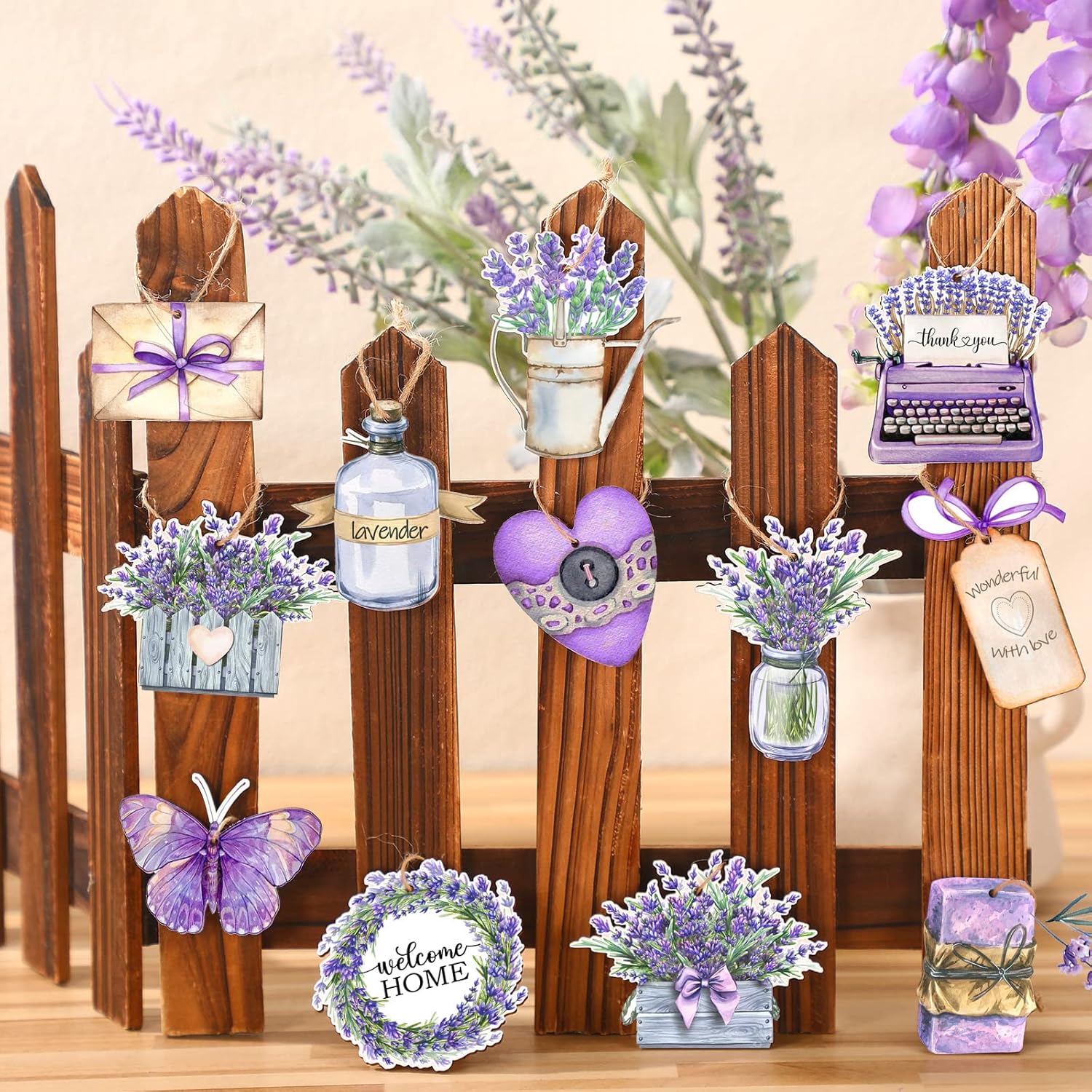 Maitys 36 Pcs Purple Lavender Wooden Tree Ornaments