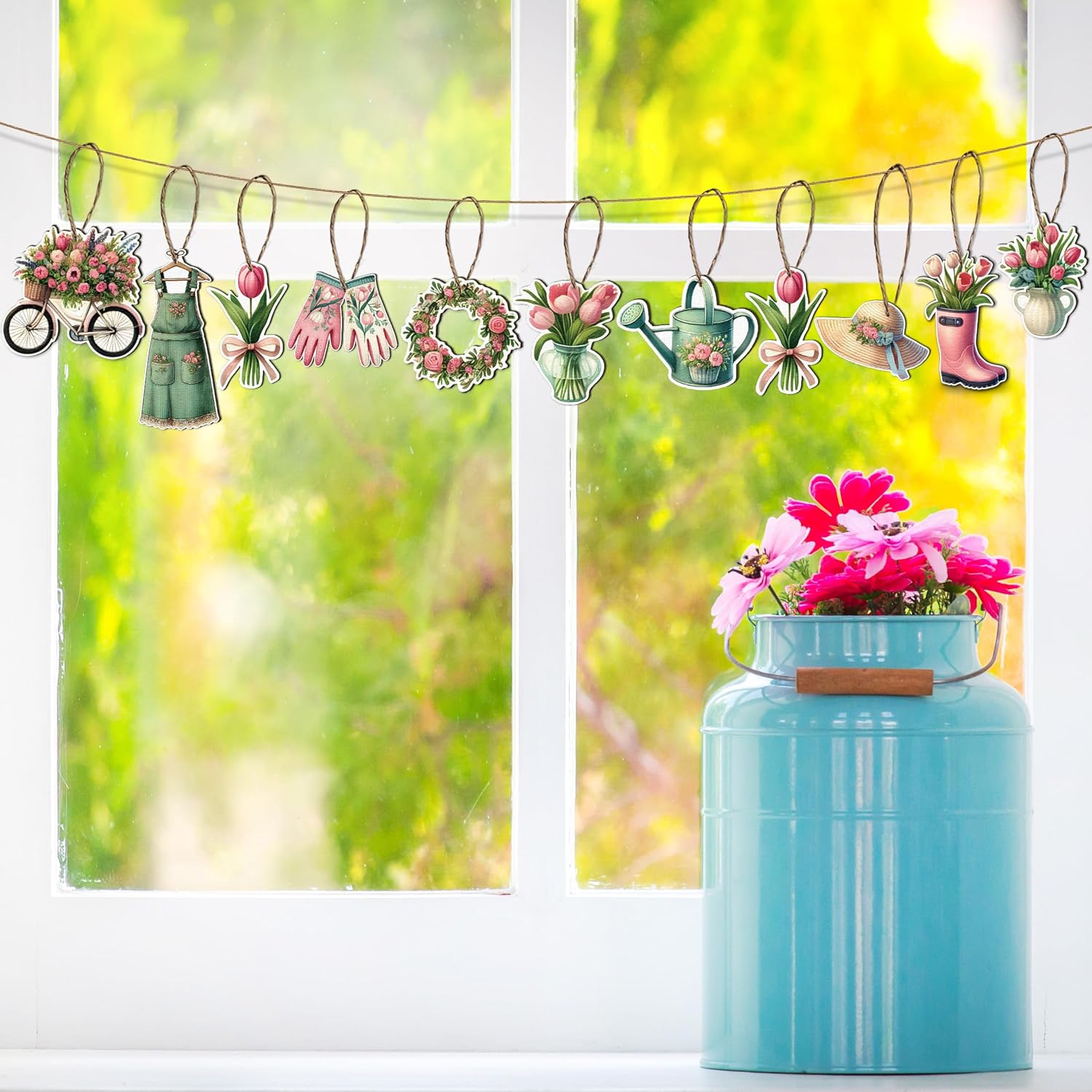 48PCS Spring Wooden Flower Hanging Decorations