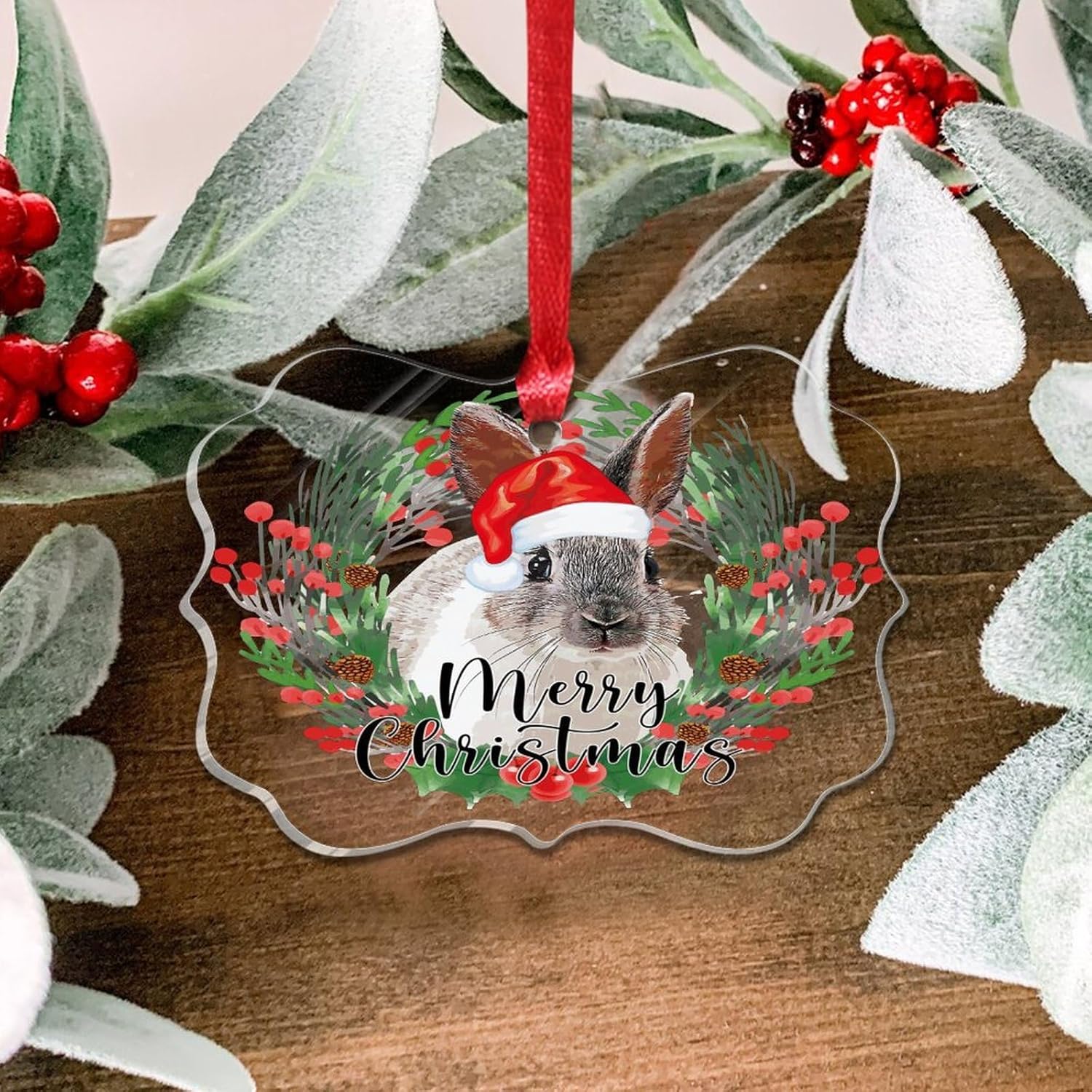 3 Inch Clear Acrylic Christmas Ornaments 2023 Rabbit Decor Bauble
