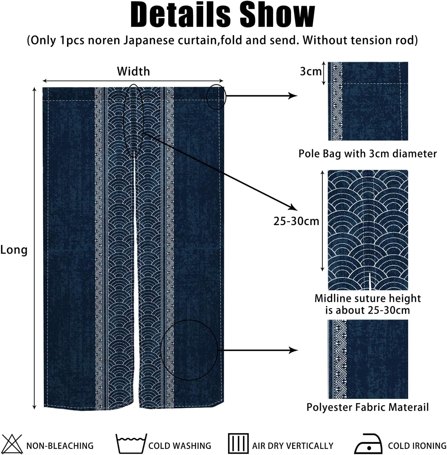 Royal Blue Noren Doorway Curtain with Split Design