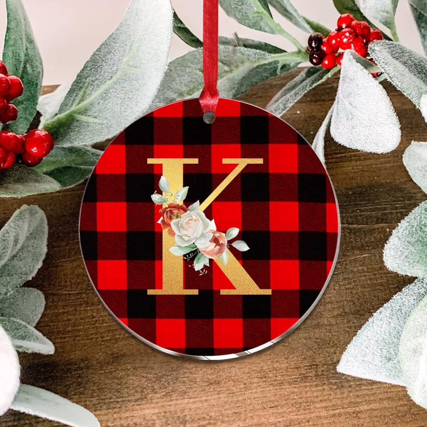 2023 Acrylic Christmas Ornaments with Gold Glitter Initial K