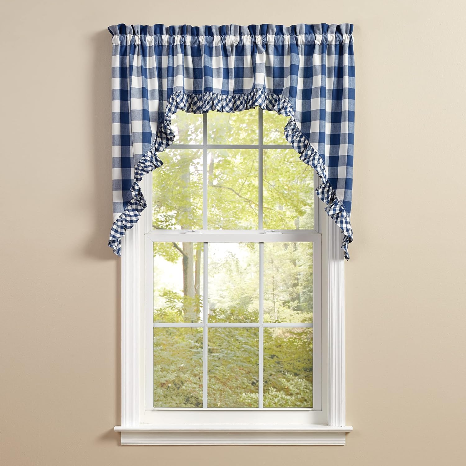 Park Designs Buffalo Check Ruffled Swags - China Blue 72x36 Unlined Curtains