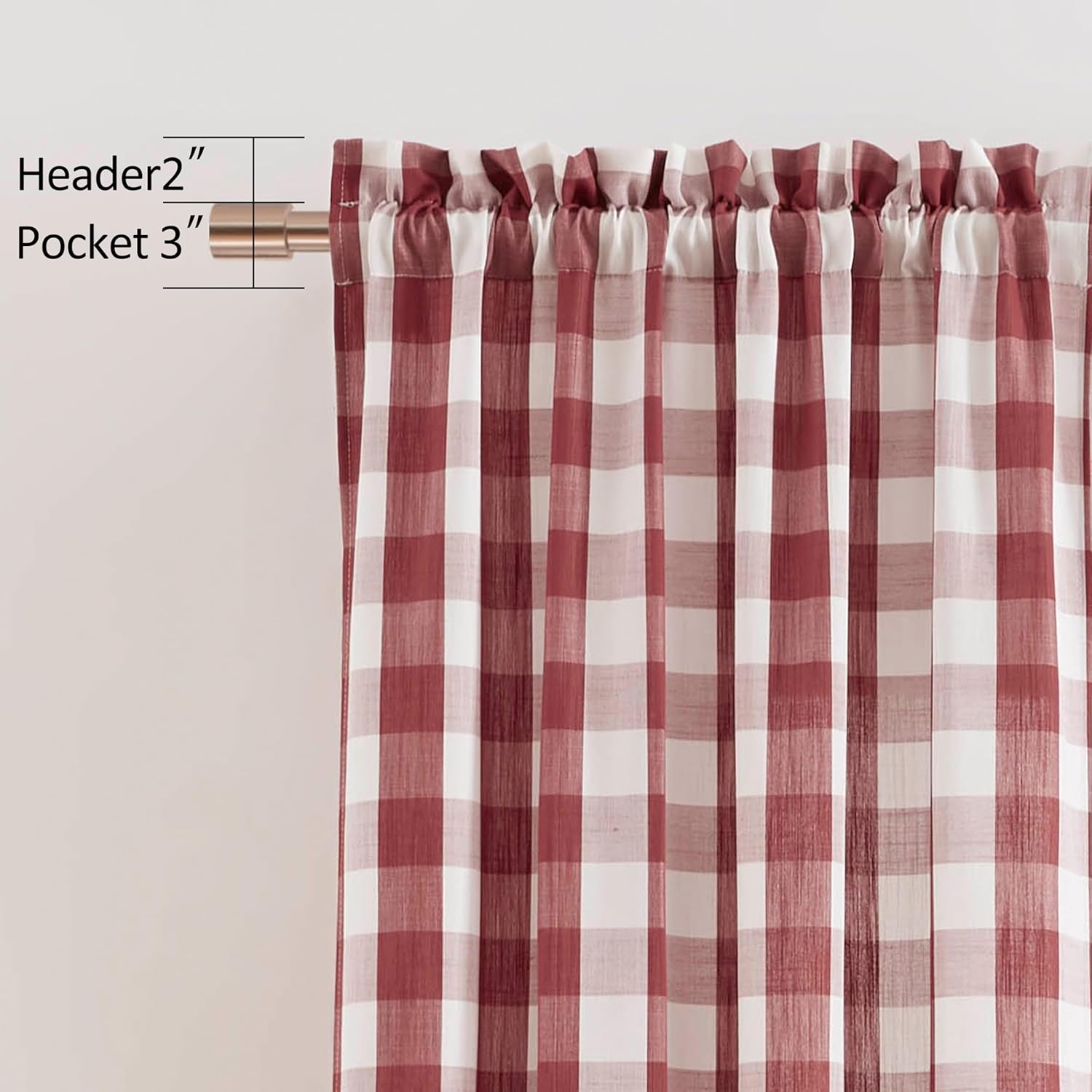 Red White Buffalo Check Window Curtain Panel 54 Inch Long