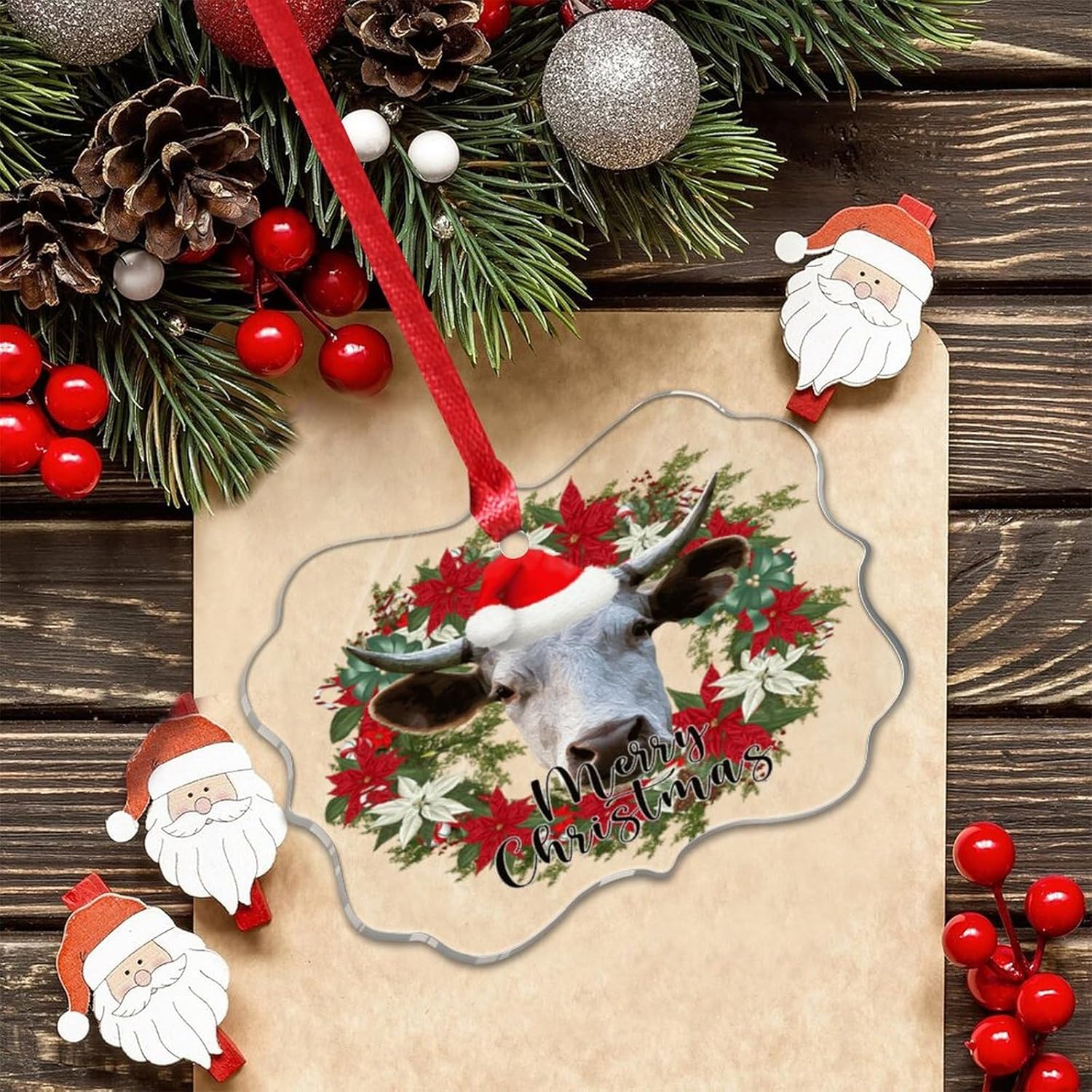 3 Inch Clear Acrylic Christmas Ornaments 2023 Keepsake Decor