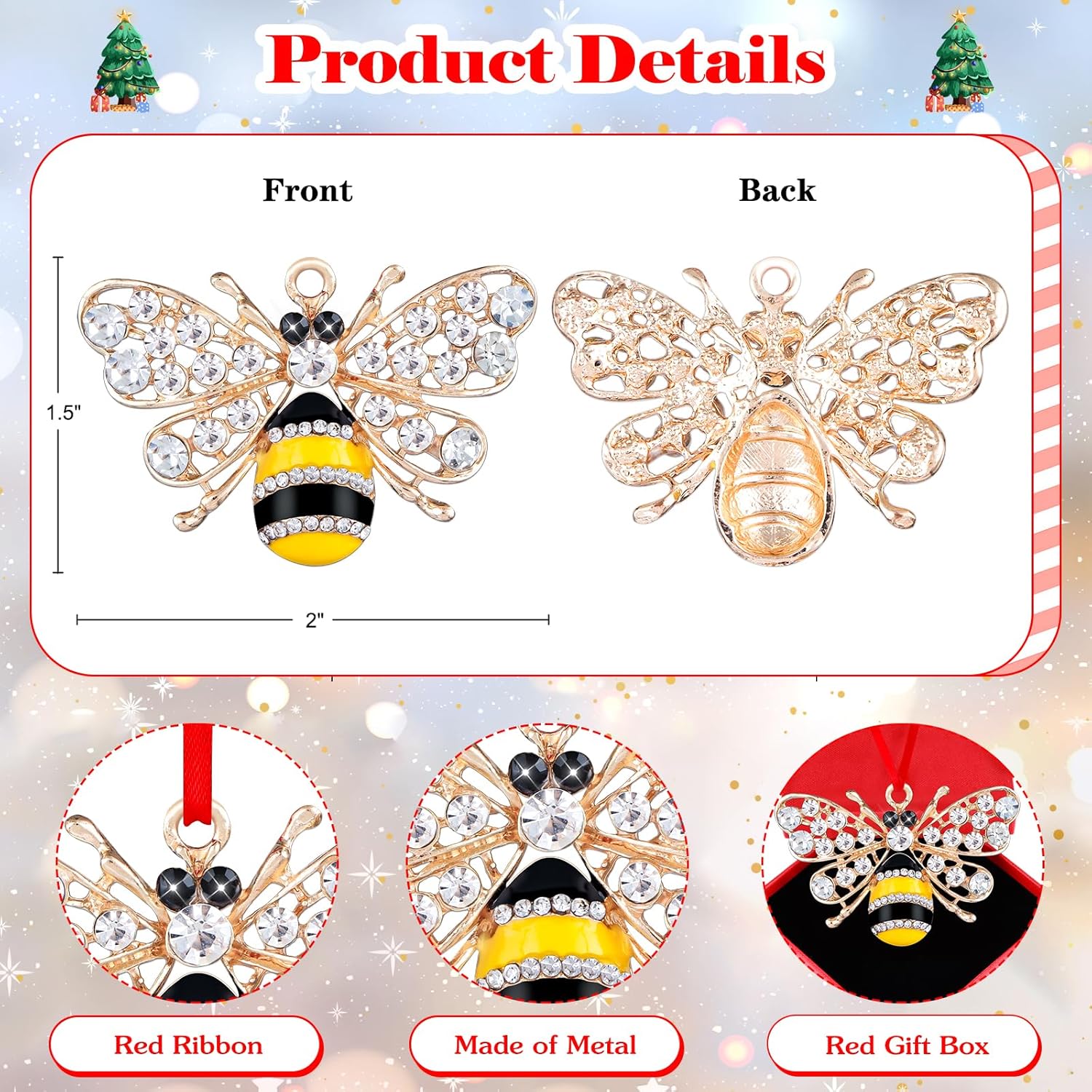 FLYAB Metal Bee Christmas Ornaments 2025