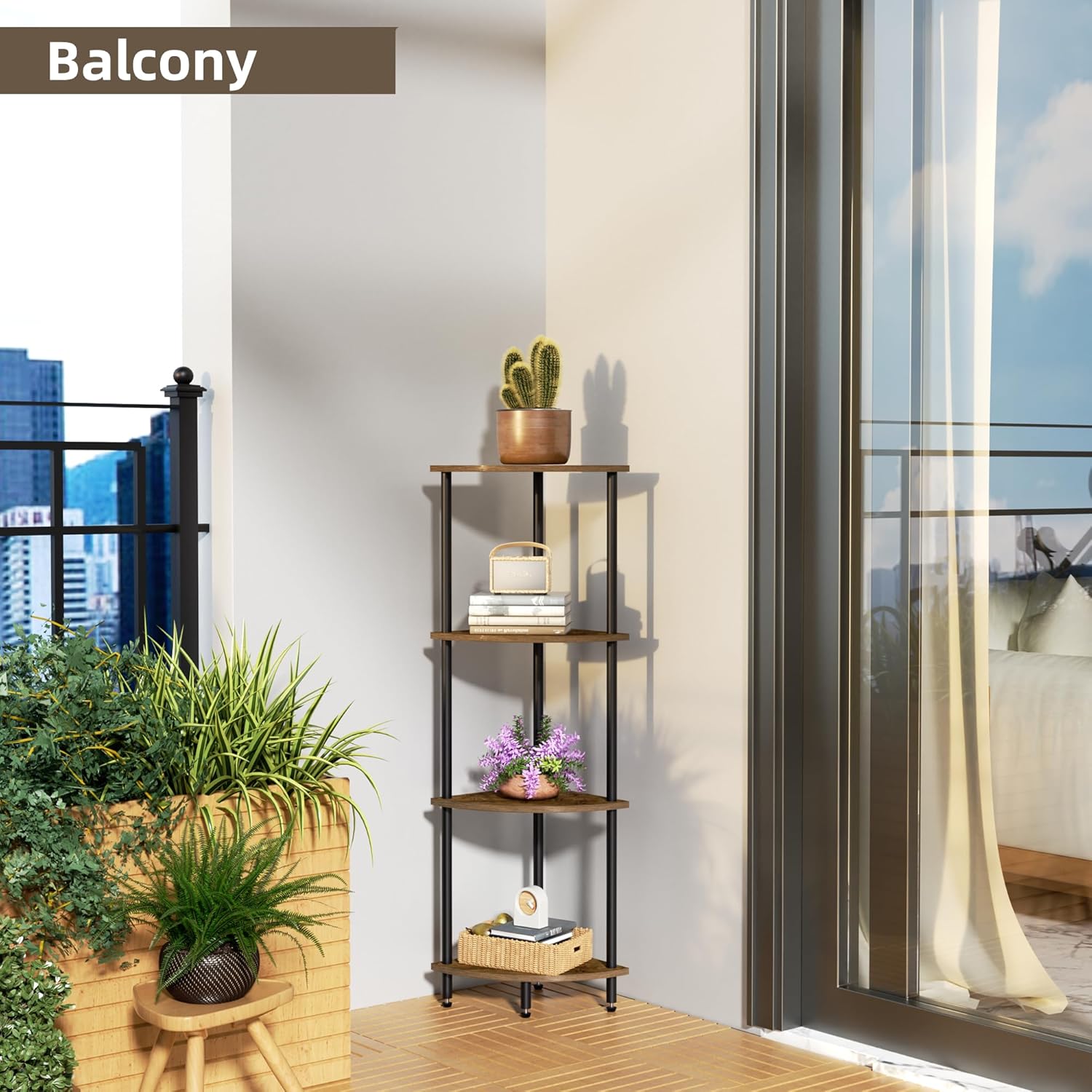 4 Tier Corner Shelf Bookcase Plant Stand
