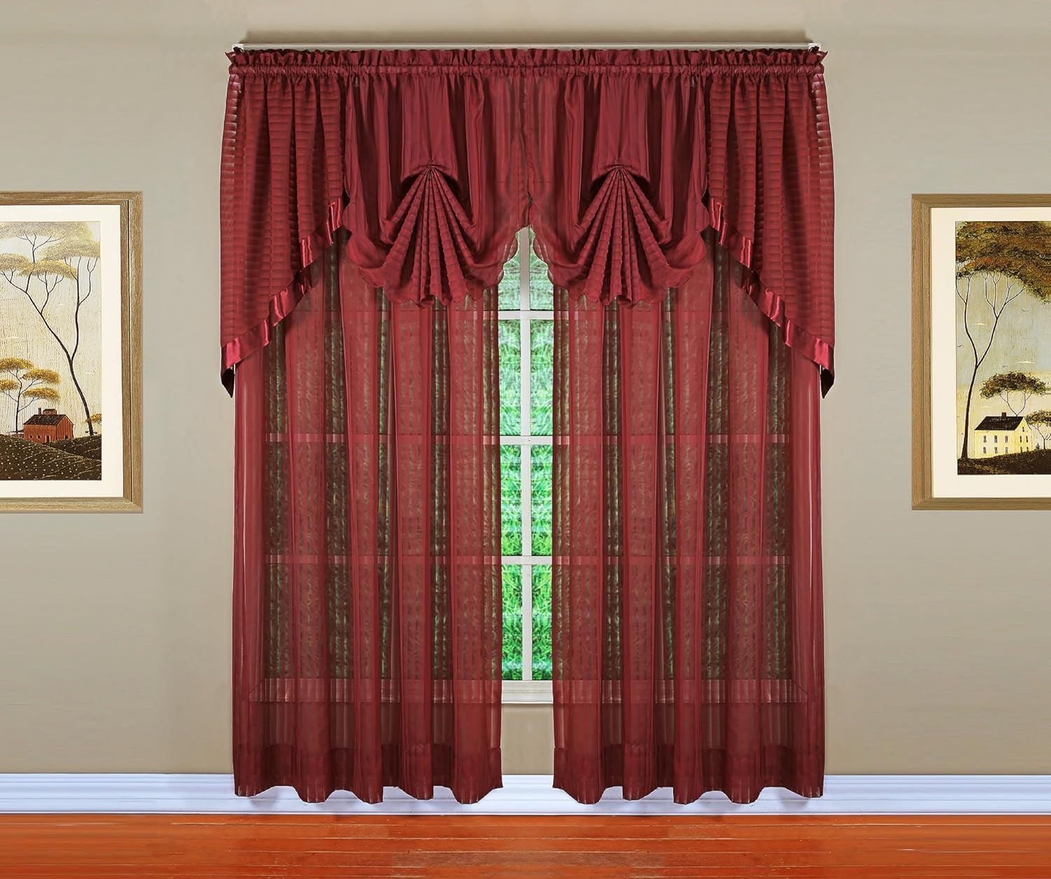 Todays Curtain Silhouette Stripe Sheer Swag 38 Burgundy