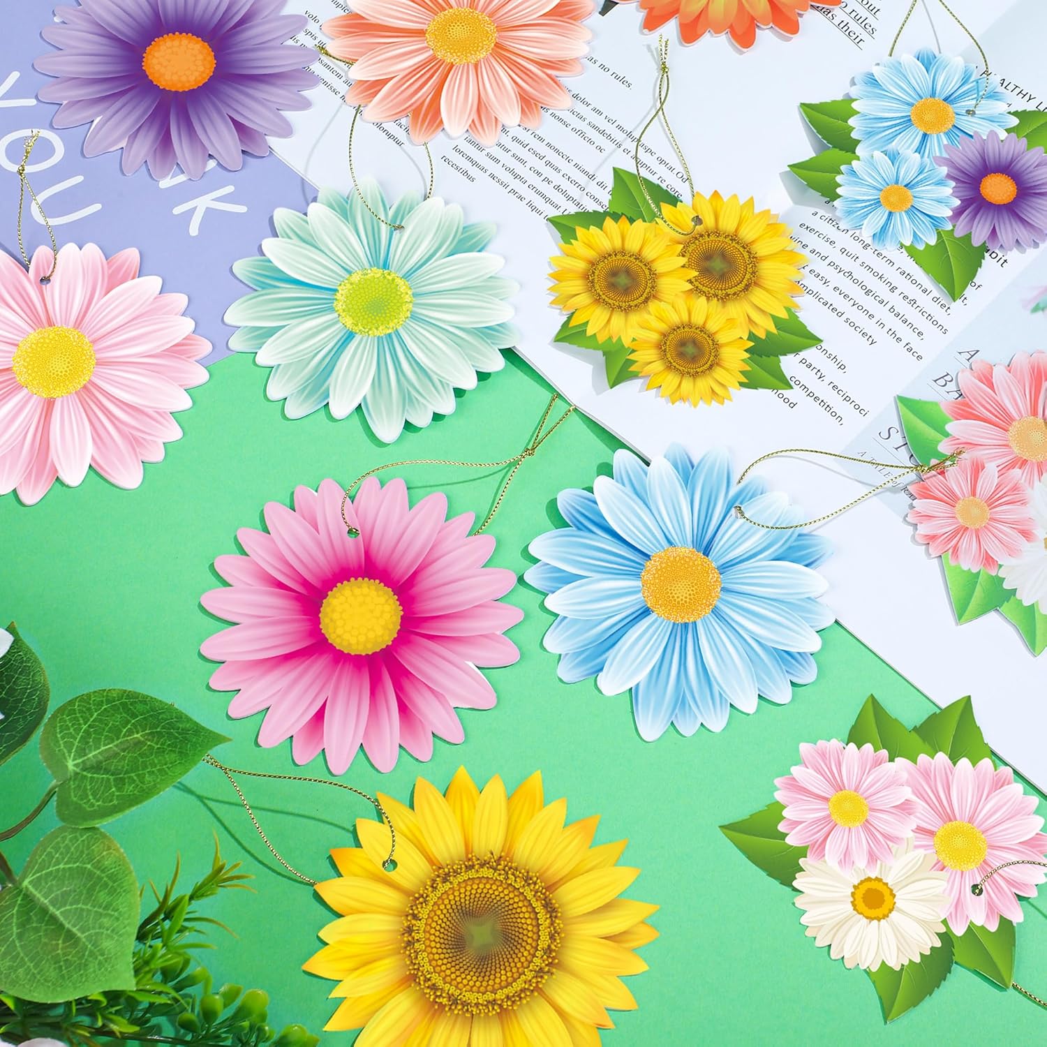 36PCS Spring Flower Hanging Decorations with Rope