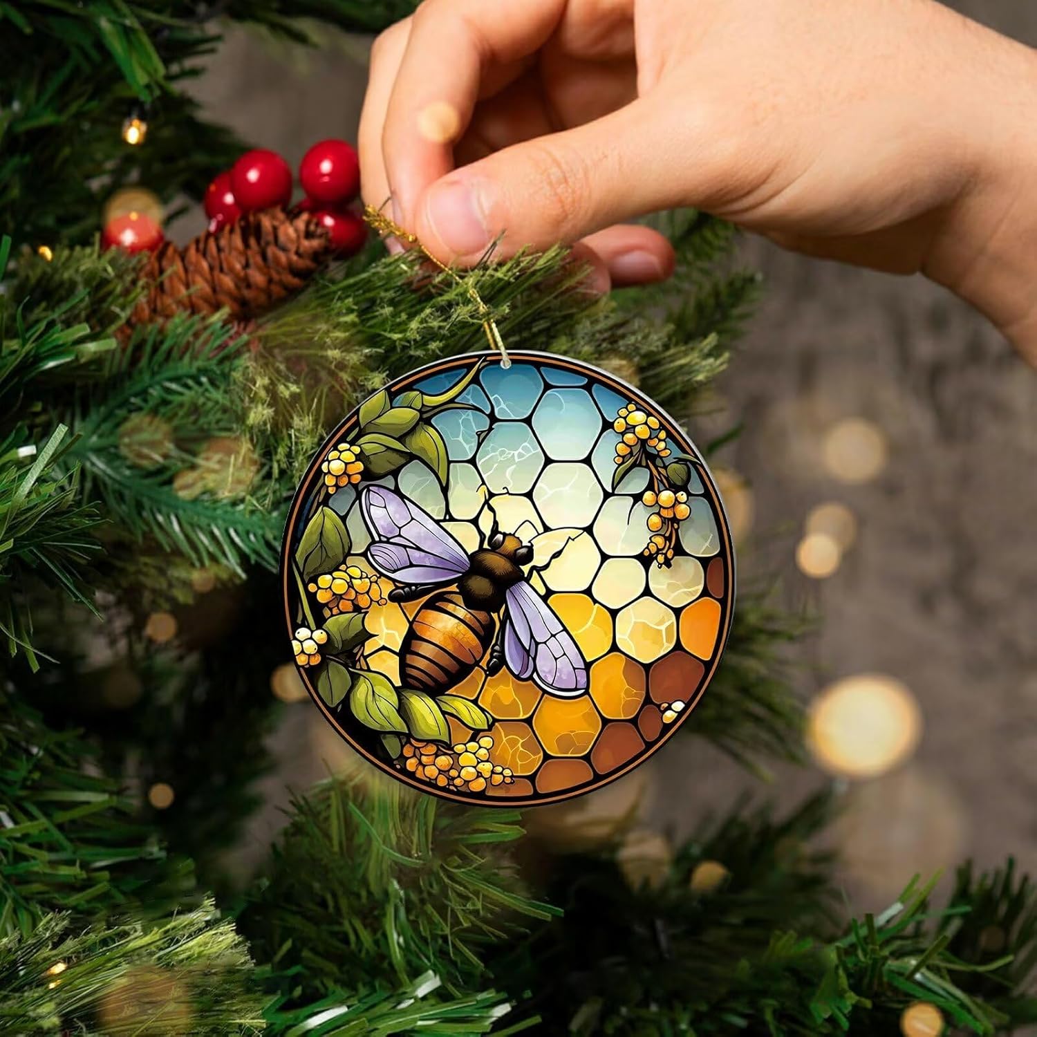 Floral Bee Christmas Tree Decor 2024 Hanging Ornament