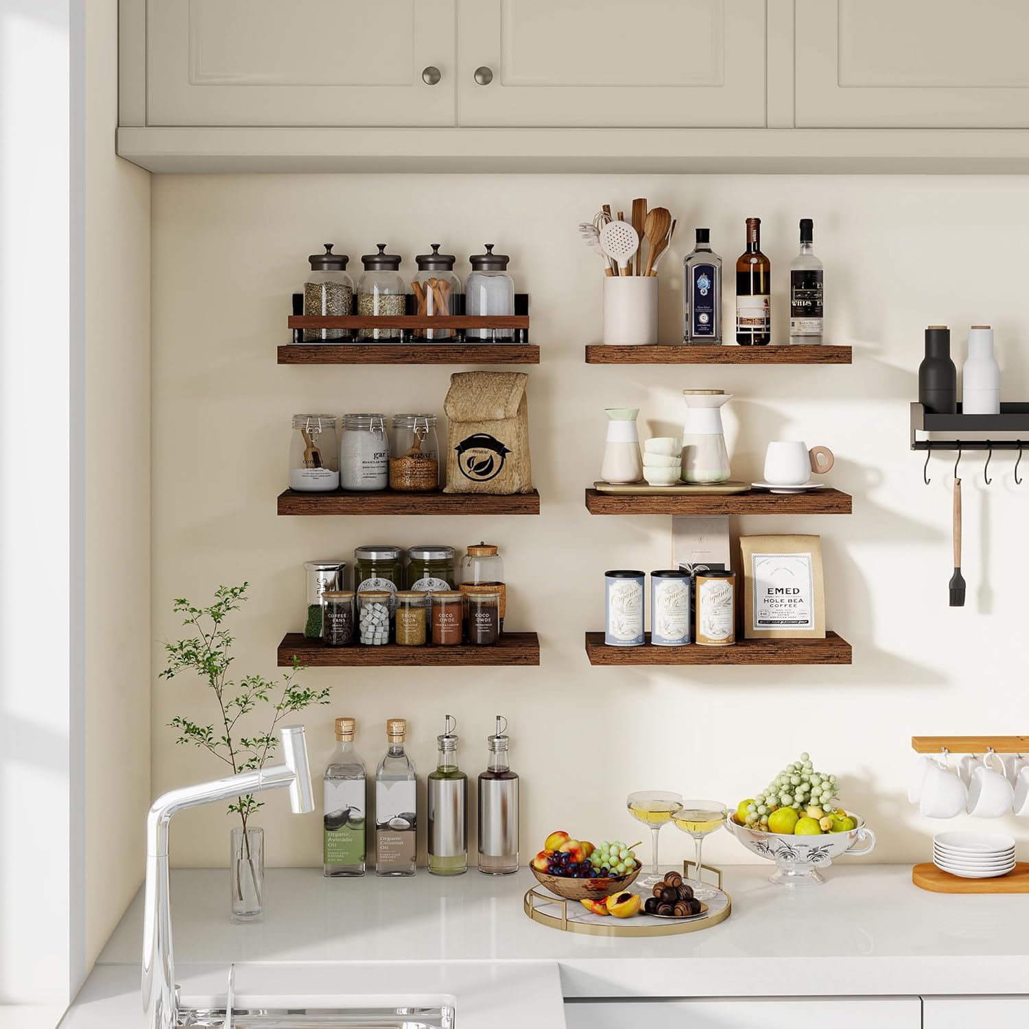 Brown Floating Wall Shelves with Invisible Brackets