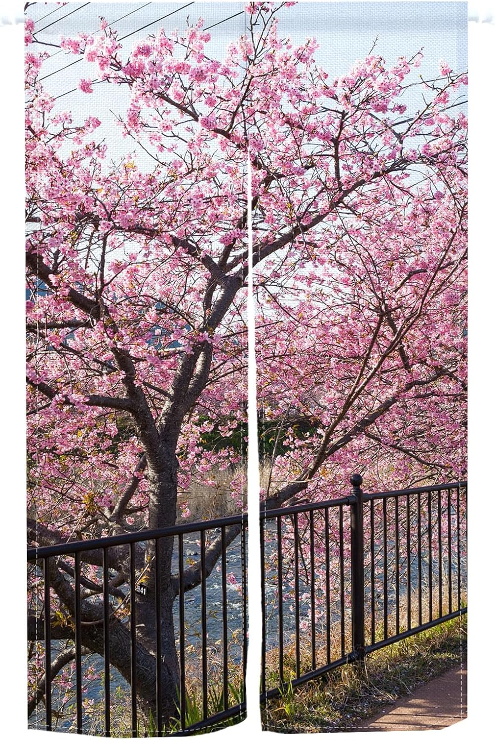 Leowefowa Japanese Noren Curtain Spring Pink Cherry Blossom Long