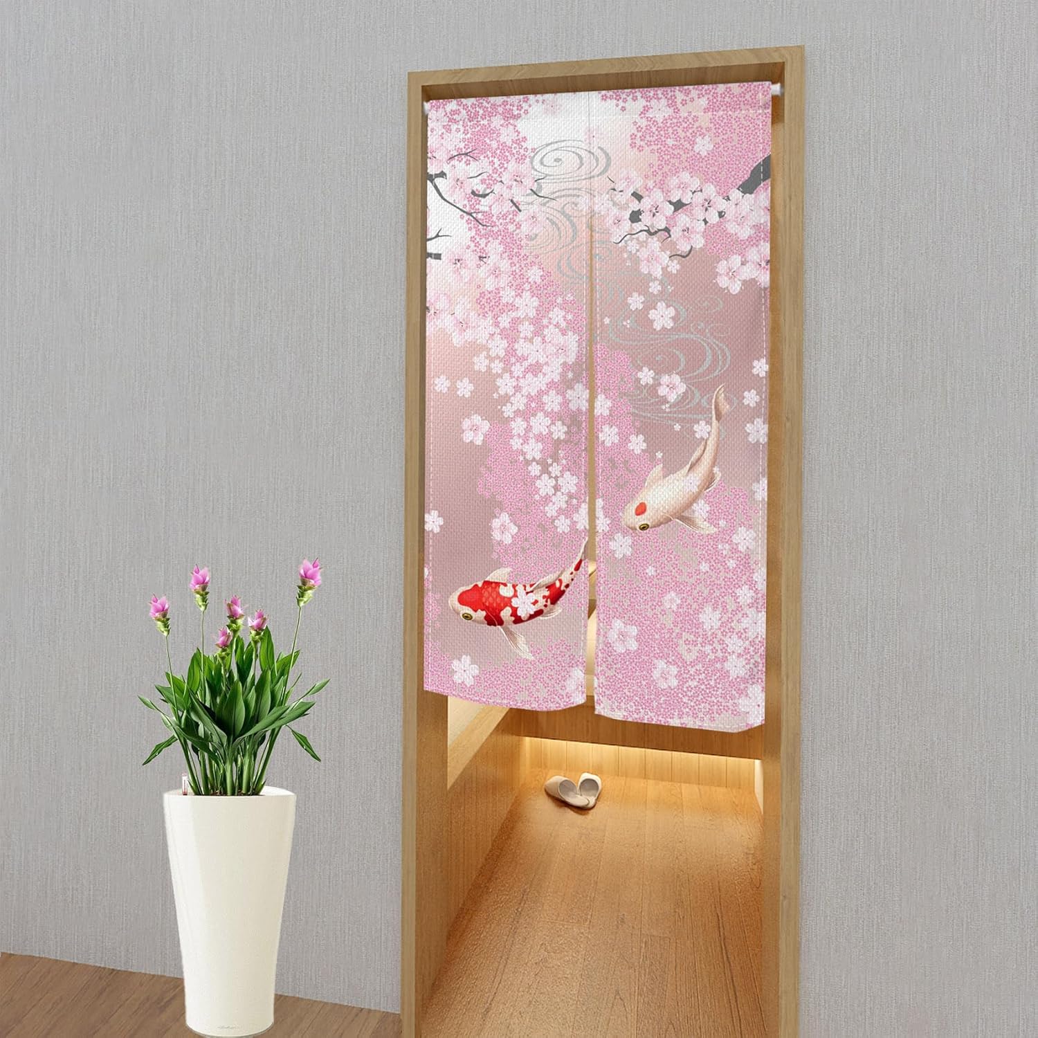 Leowefowa Pink Cherry Blossom Noren Curtain 335x709