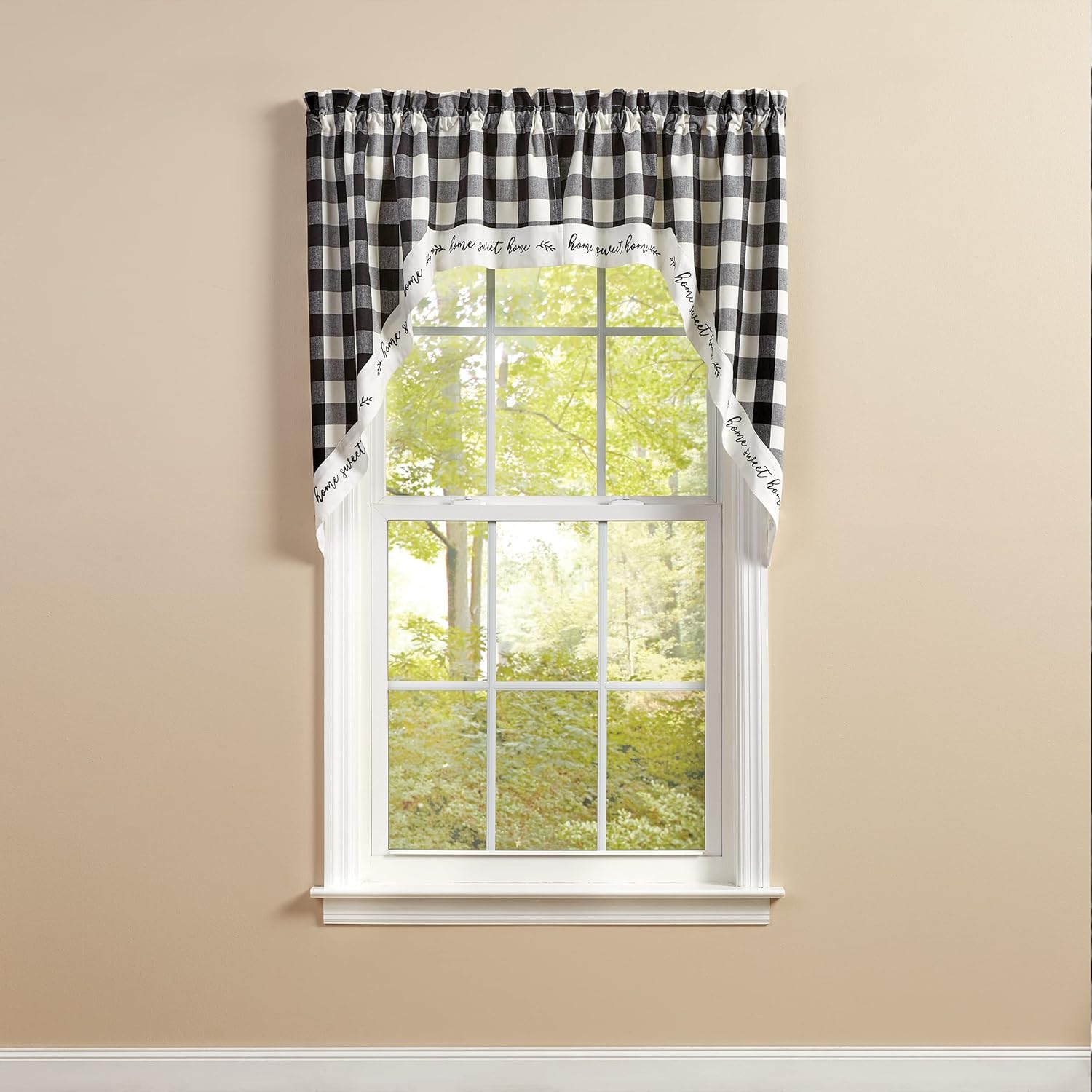 Park Designs Buffalo Check Lined Swags - Black Cream 72x36