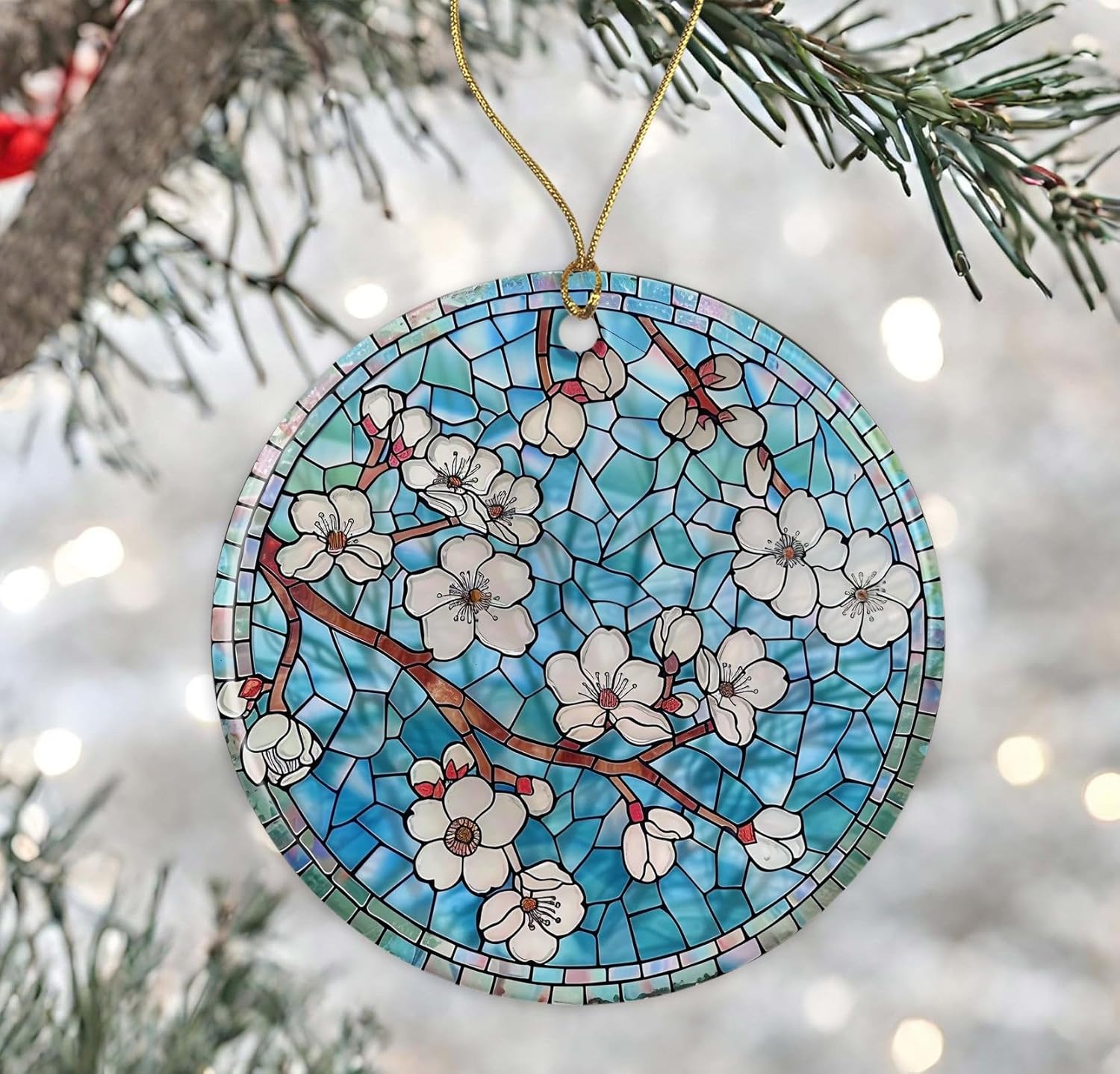 March Birth Month Flower Stained Glass Ornament Cherry Blossom