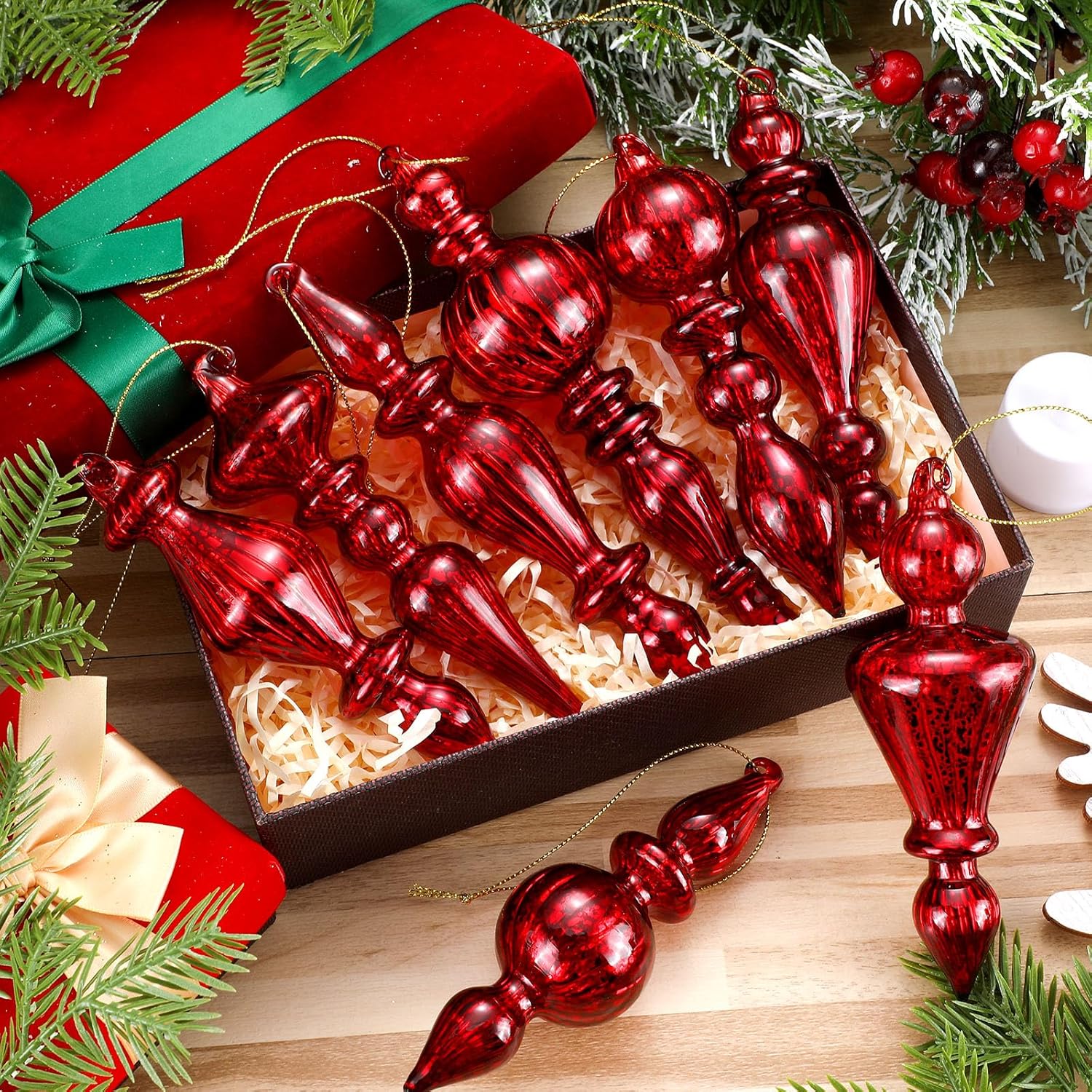 Mifoci 8 Pcs 6 Inch Mercury Glass Finials Christmas Ornaments
