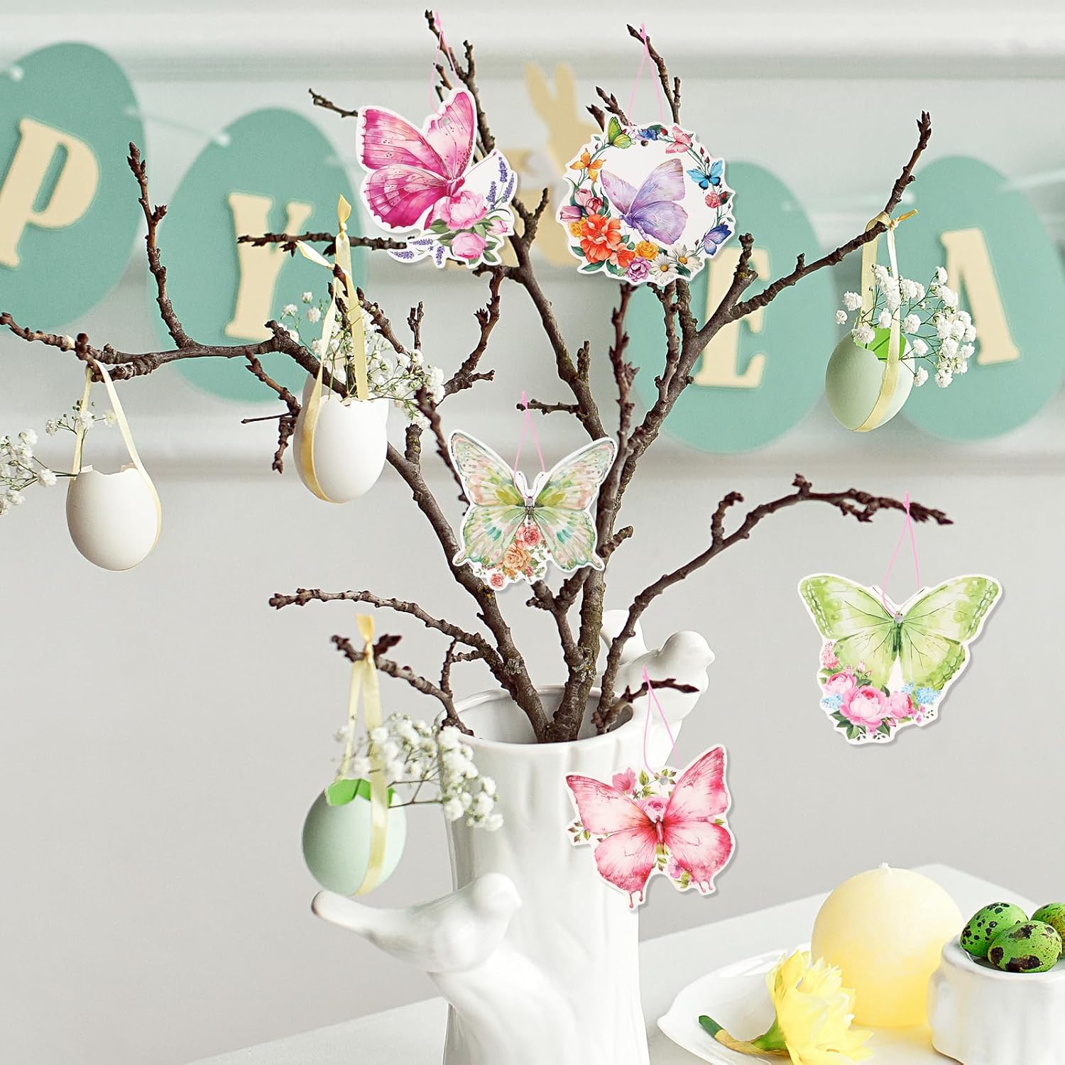 12pcs Spring Butterfly Tree Decor Pendant Set