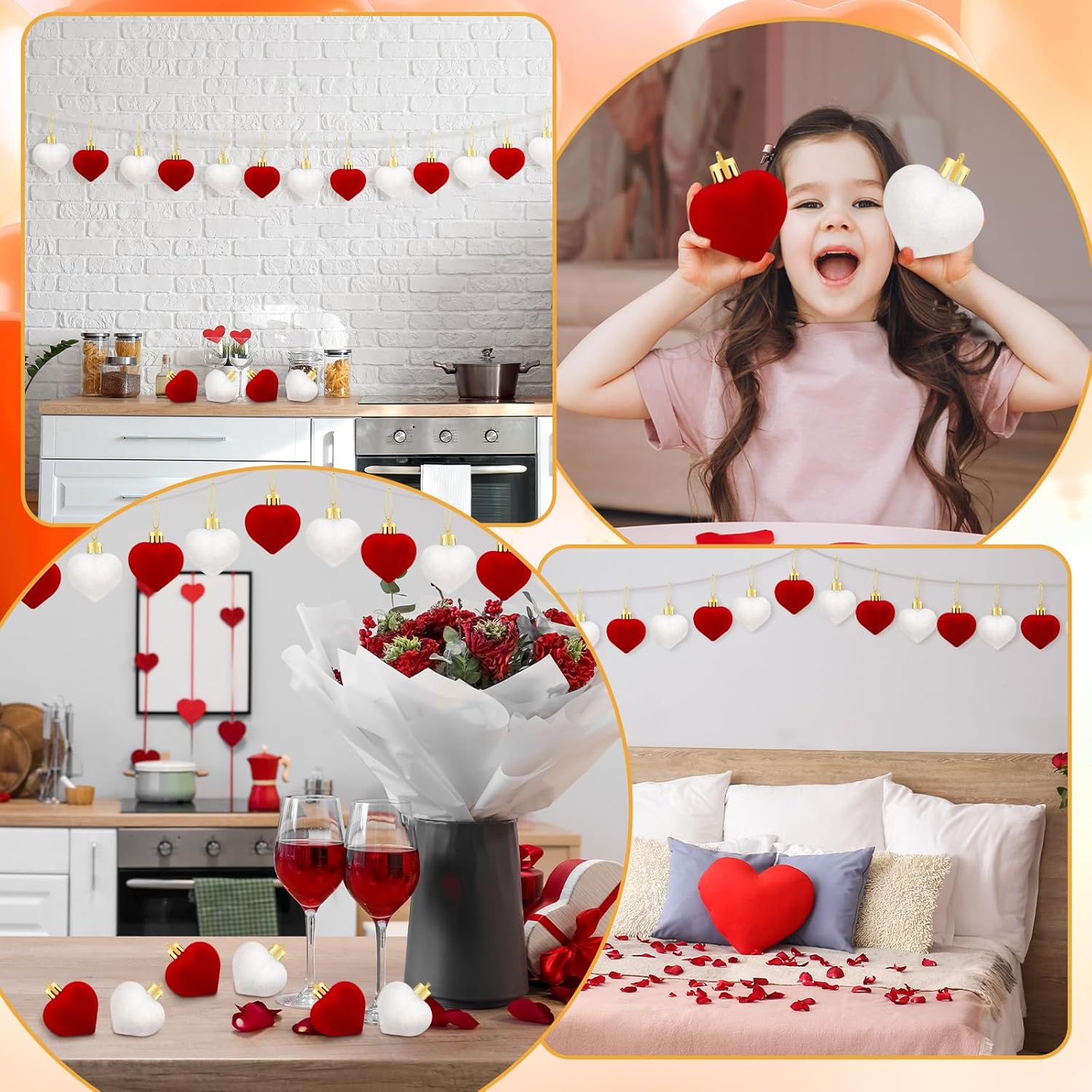 12 Pcs Valentines Day Velvet Heart Ornaments
