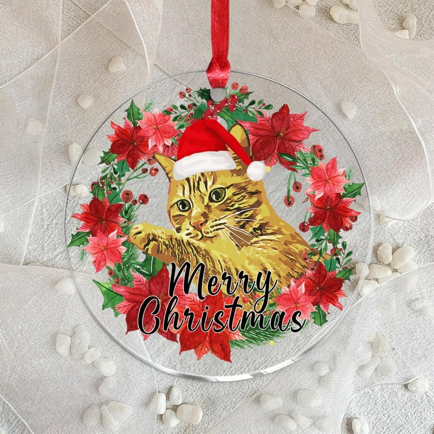 3 Inch Clear Acrylic Christmas Ornaments with Santa Hat