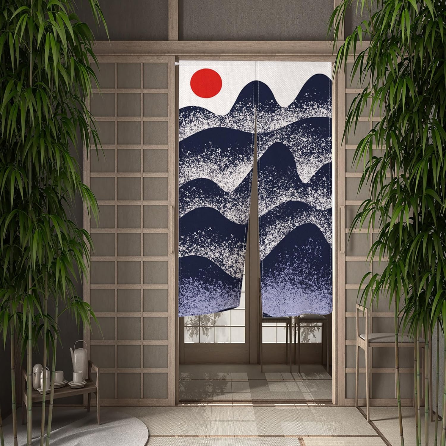 Leowefowa Japanese Noren Curtain Sunset Landscape 283x472