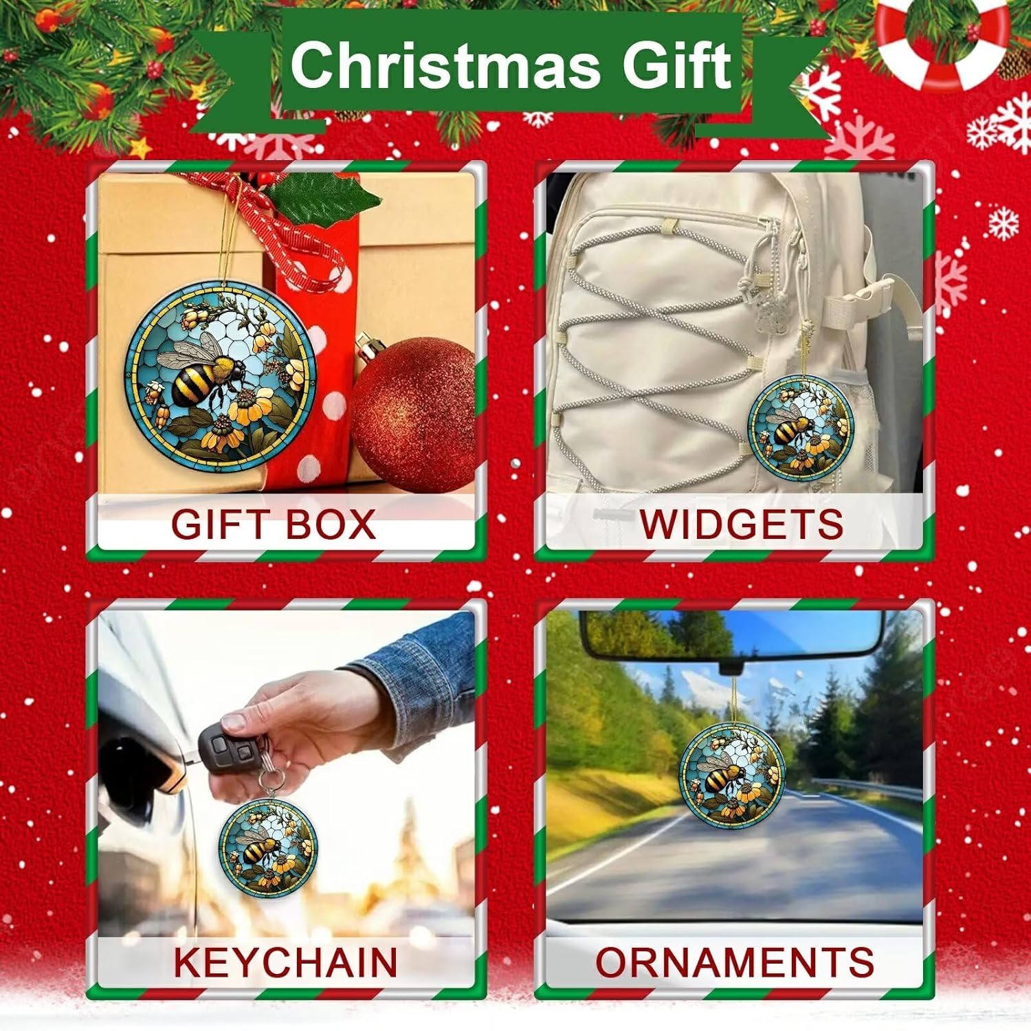 Bee Christmas Ornament 315 Inch Acrylic Round Tree Decor