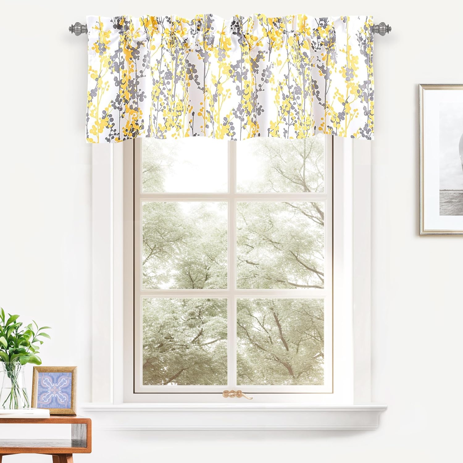 DriftAway Leah Abstract Floral Blossom Thermal Insulated Window Curtain Valance 52x18 Inches