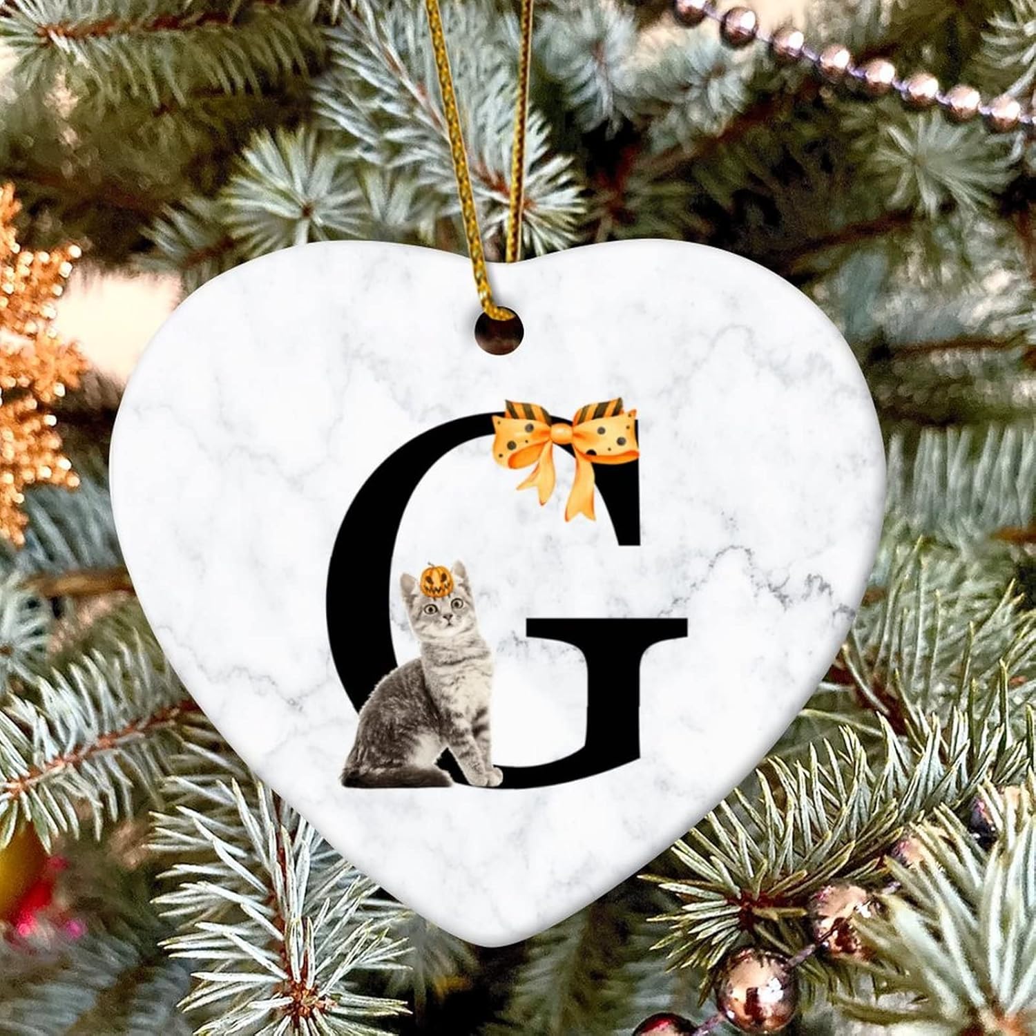 Heart Shape Ceramic Christmas Ornament with Initials