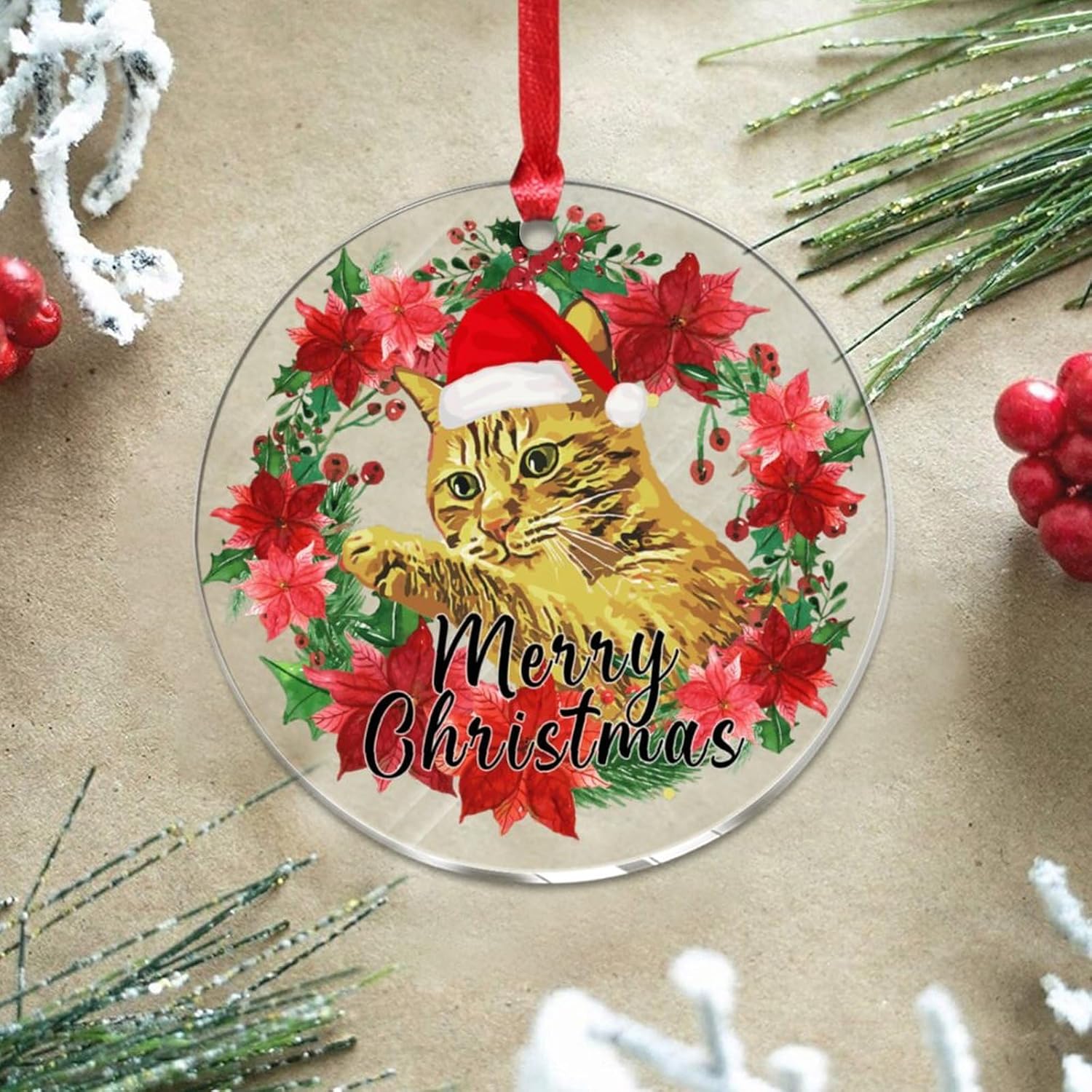 3 Inch Clear Acrylic Christmas Ornaments with Santa Hat
