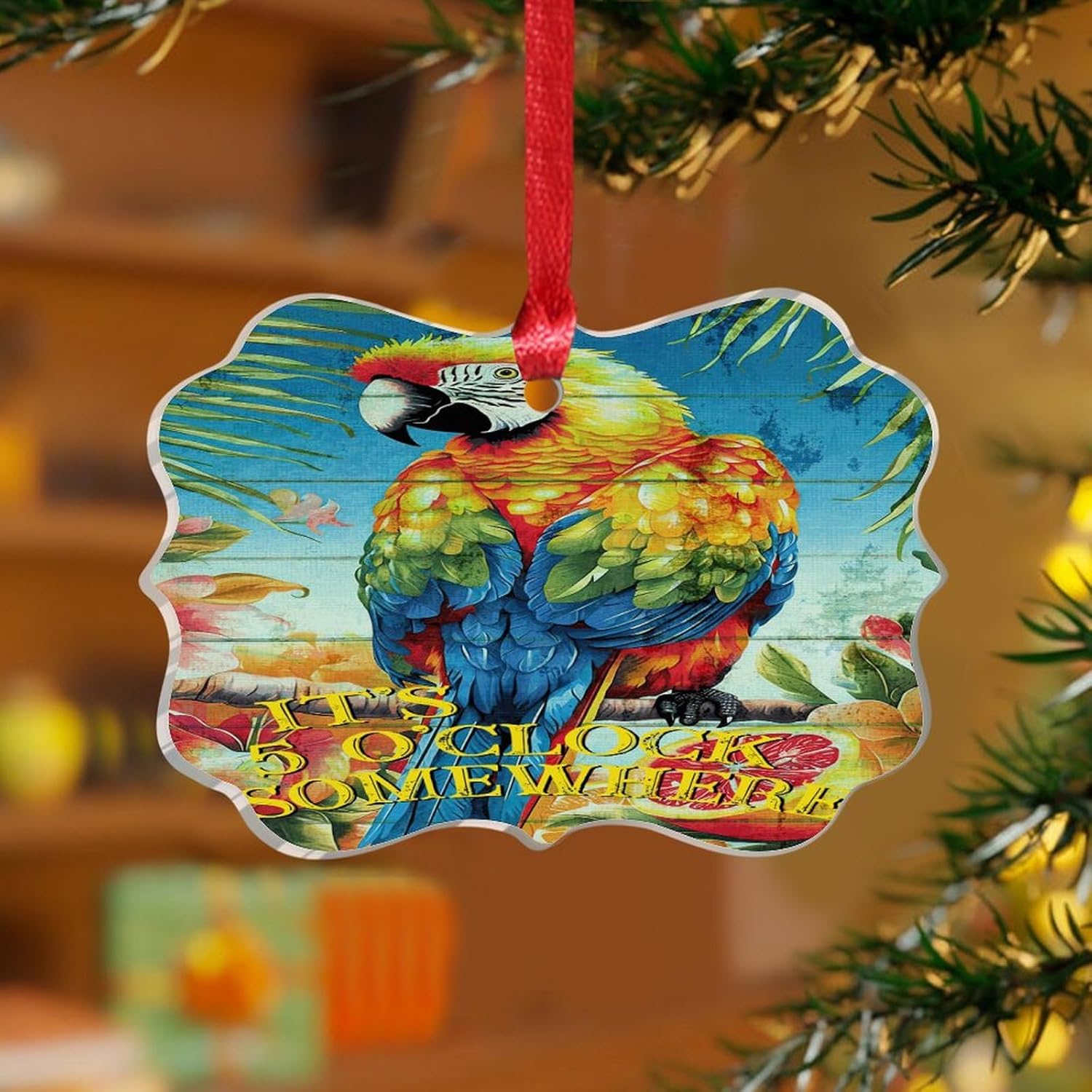 3 Inch Acrylic Christmas Ornaments 2024 Tropical Flamingo Hanging Decor