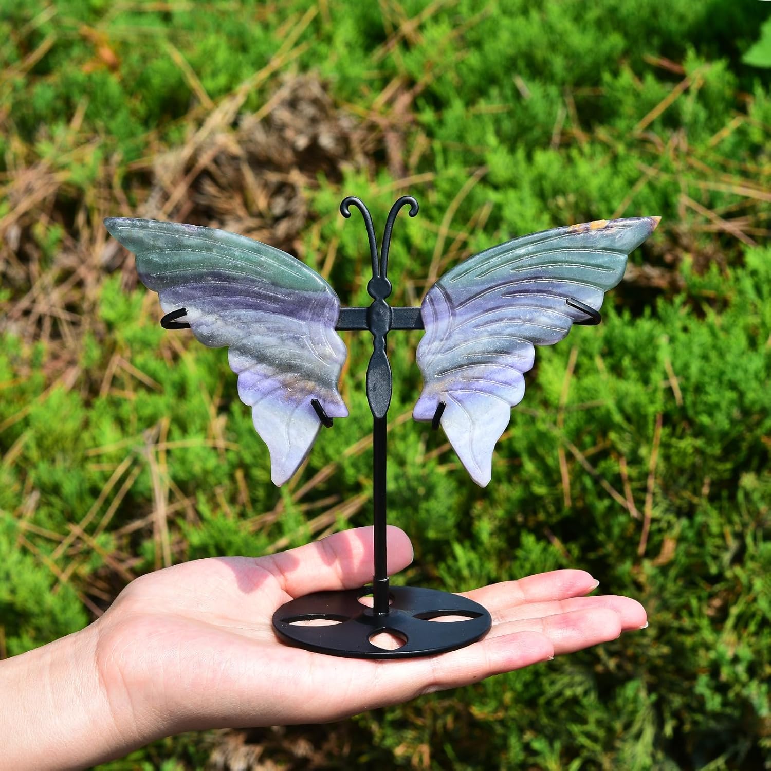 JIC Gem Rainbow Fluorite Crystal Butterfly Angel Wings Sculpture