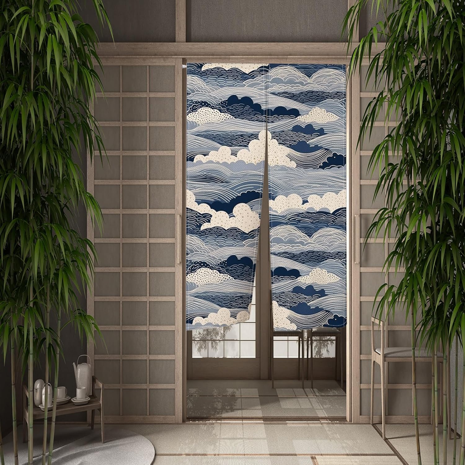 Leowefowa Japanese Noren Door Curtain Great Wave Ukiyoe Art