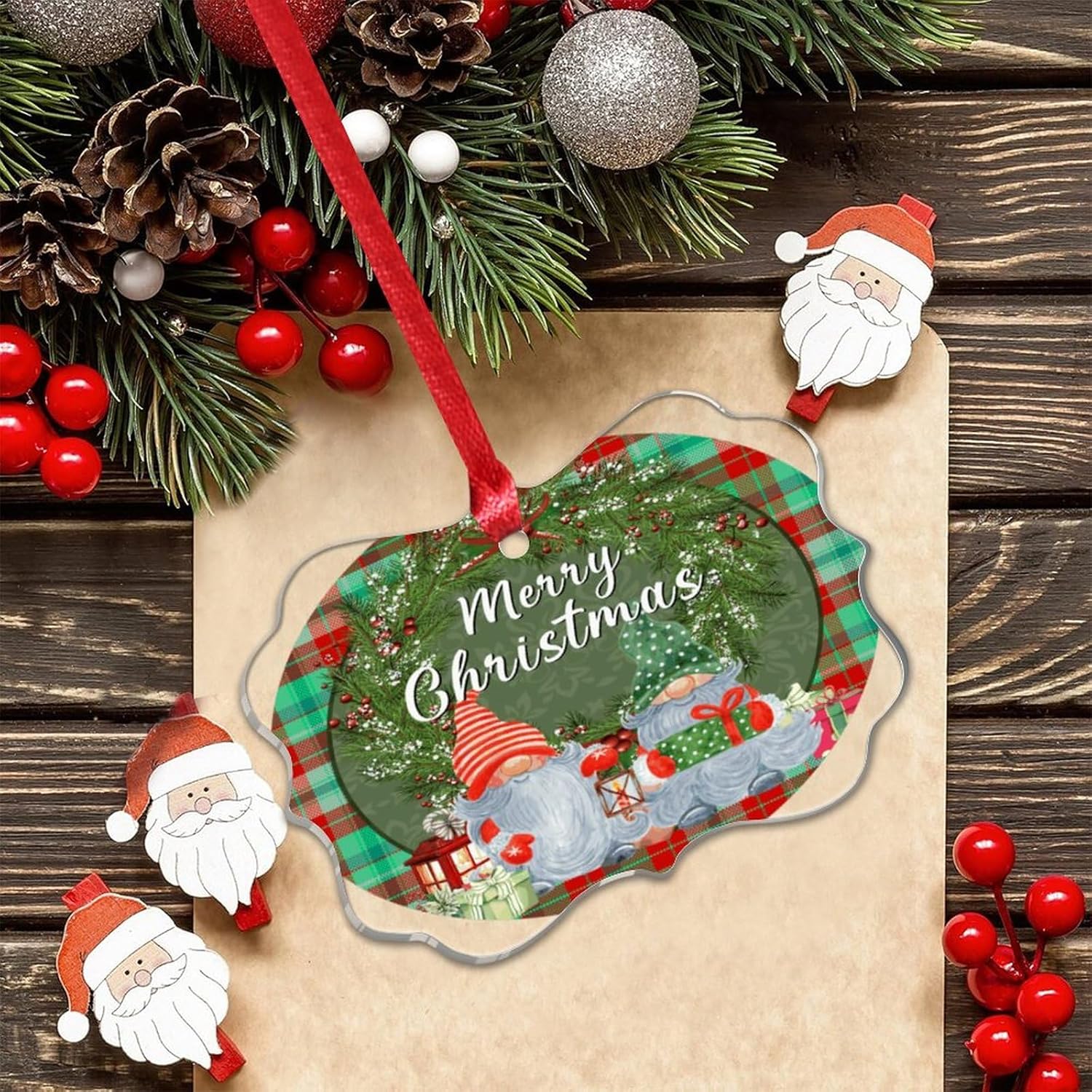3 Inch Clear Acrylic Christmas Gnome Ornament 2023