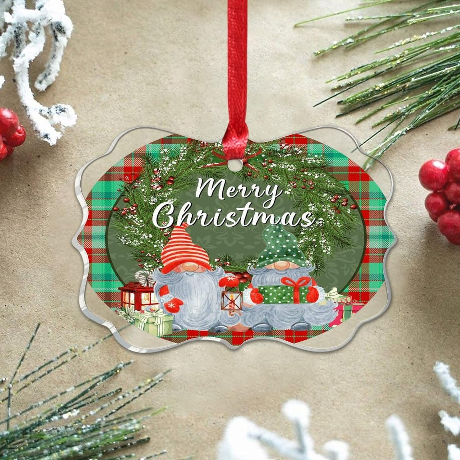 3 Inch Clear Acrylic Christmas Gnome Ornament 2023