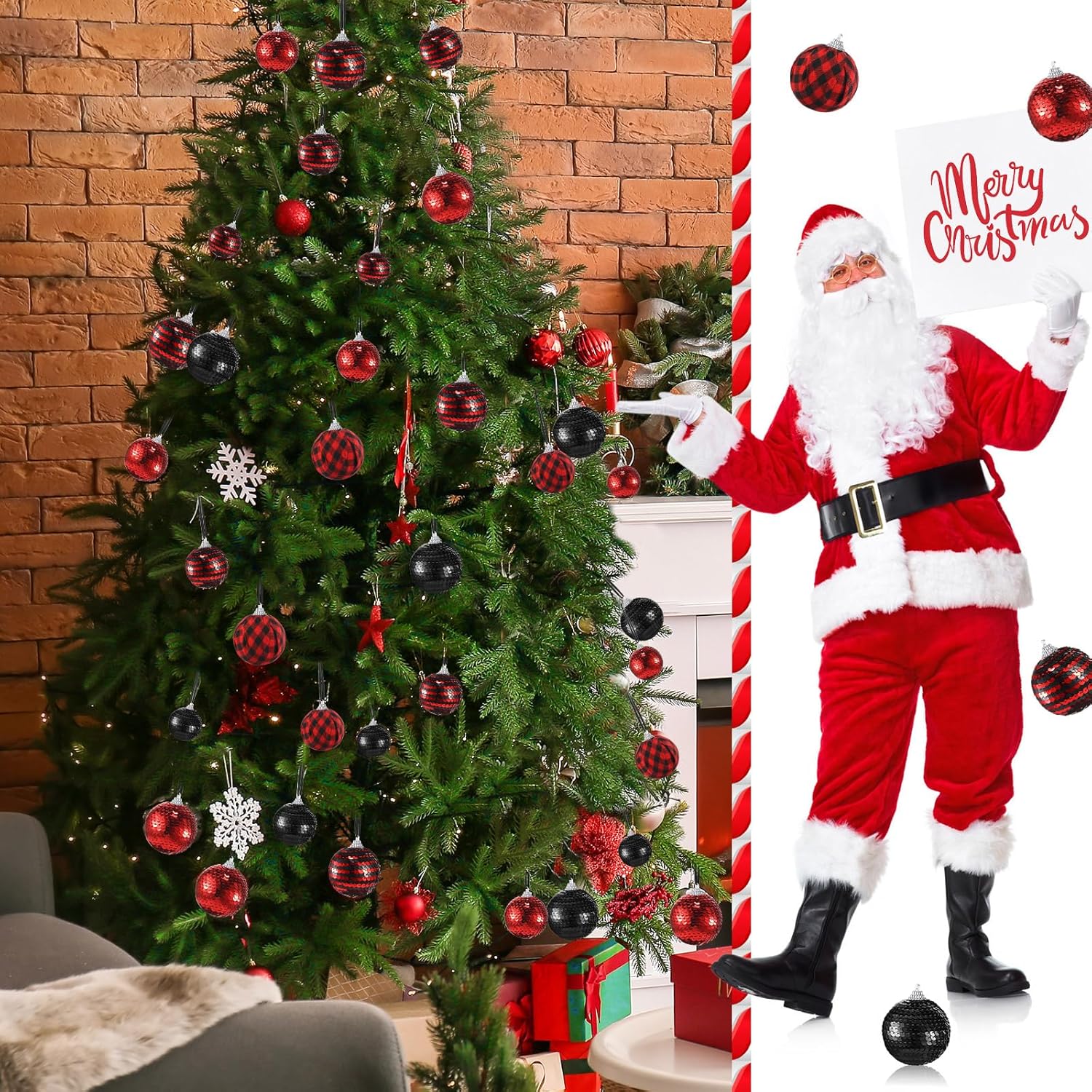 Liliful 30 Pcs Christmas Hanging Balls Red Black Set