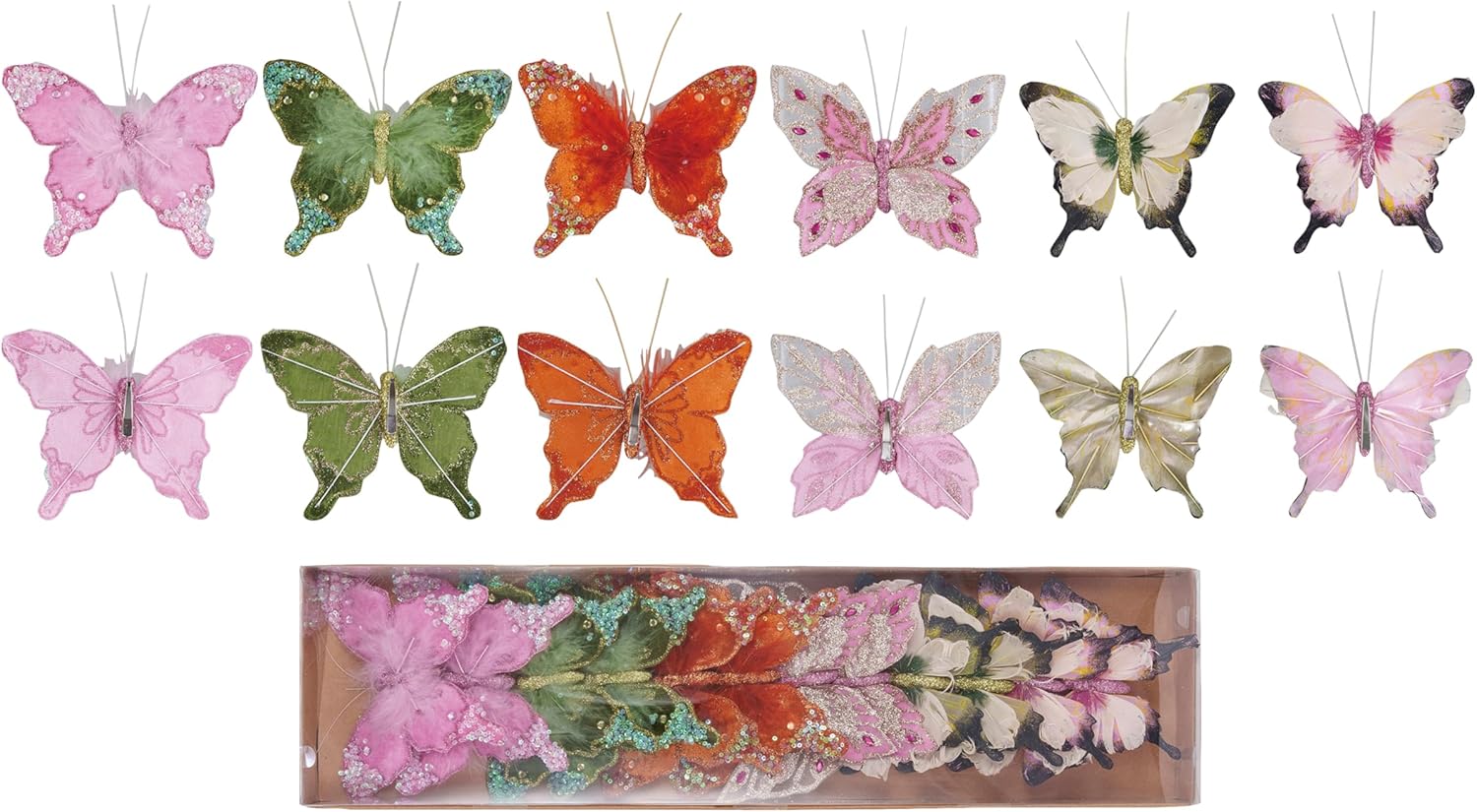Creative Co-Op Feather Butterfly Clip-On Ornaments Set of 12