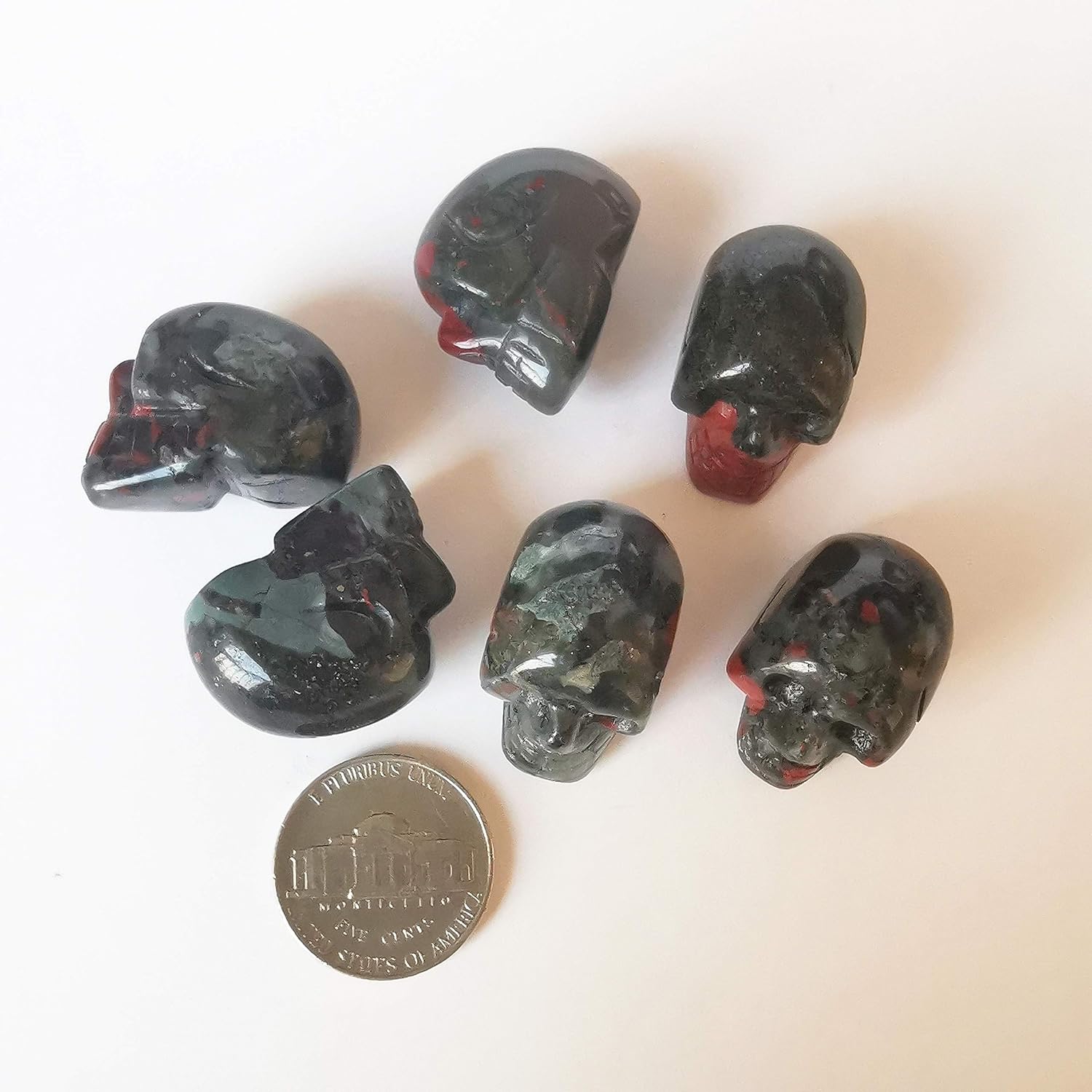 2 Pcs Natural African Bloodstone Mini Crystal Skull Figurines