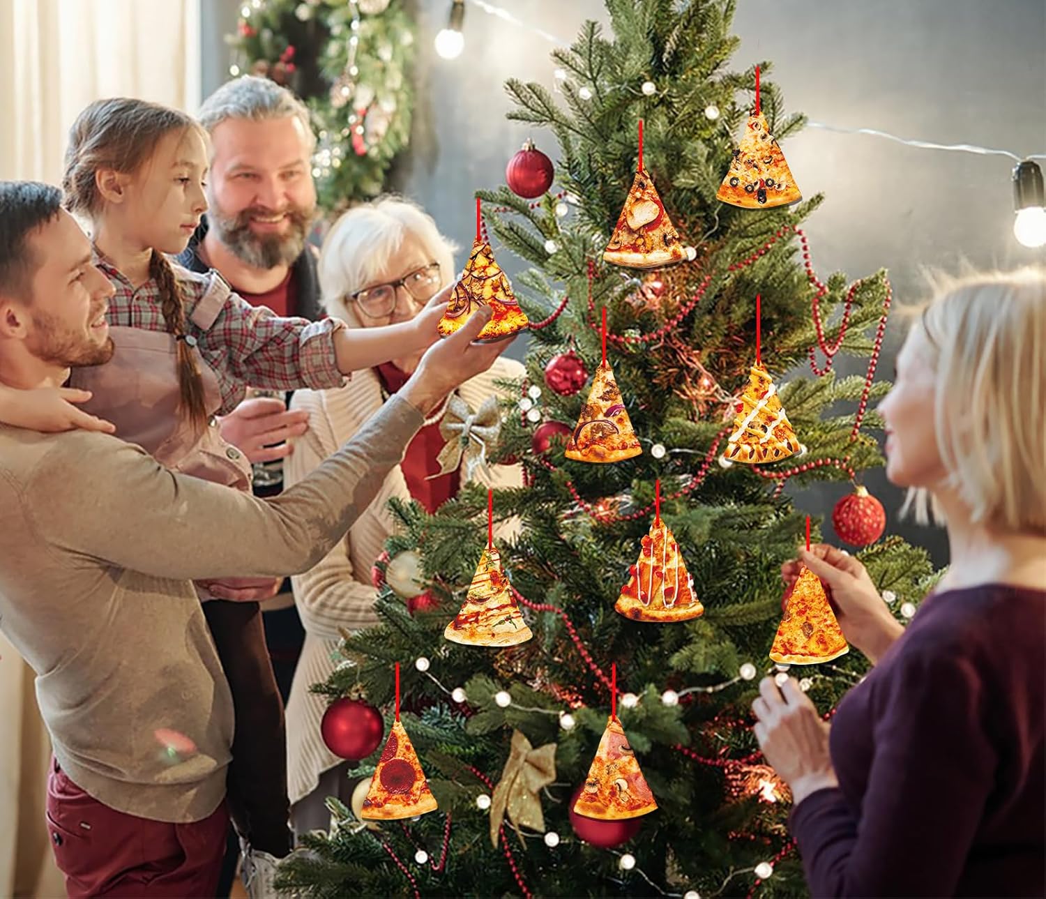 D4DREAM 12Pcs Wooden Pizza Slice Christmas Ornaments