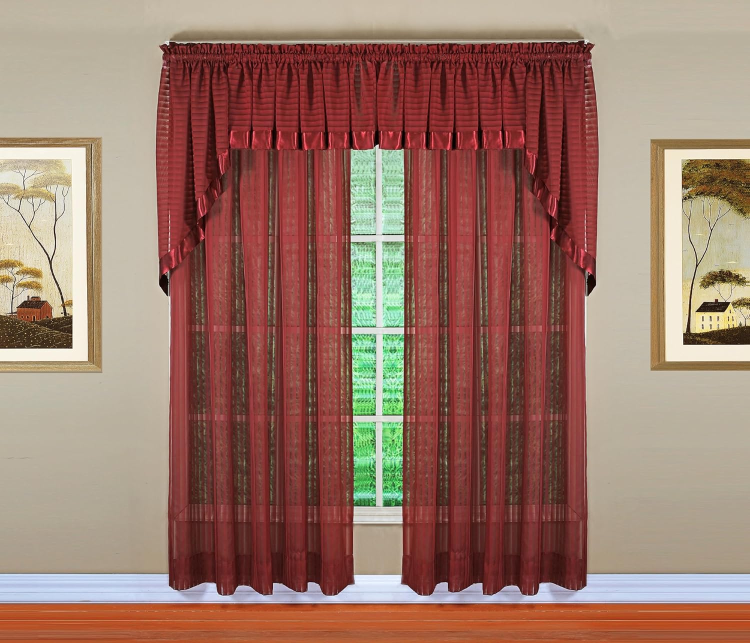 Todays Curtain Silhouette Stripe Sheer Swag 38 Burgundy