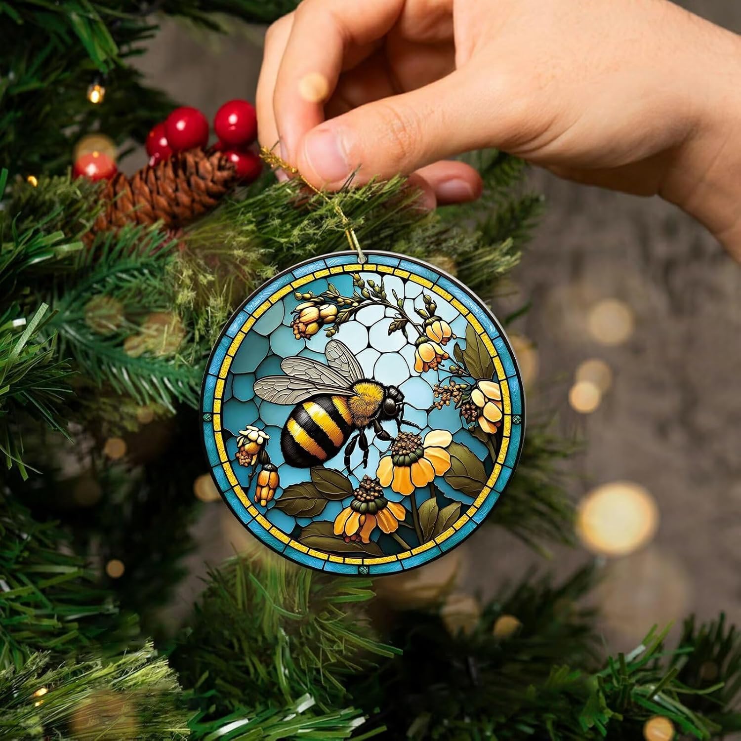 Bee Christmas Ornament 315 Inch Acrylic Round Tree Decor