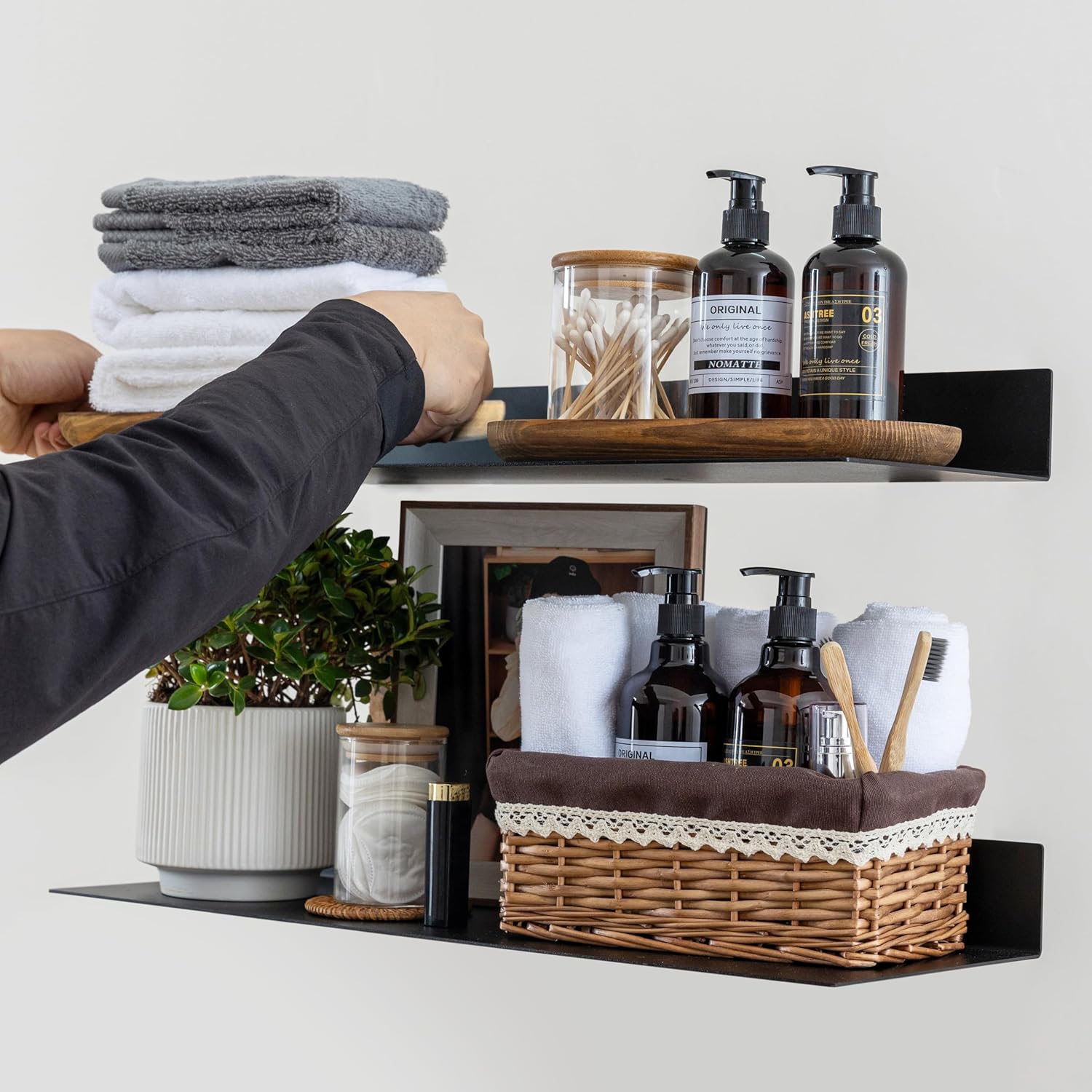 Metal Floating Shelves Set of 2 24 Inch Matte Black
