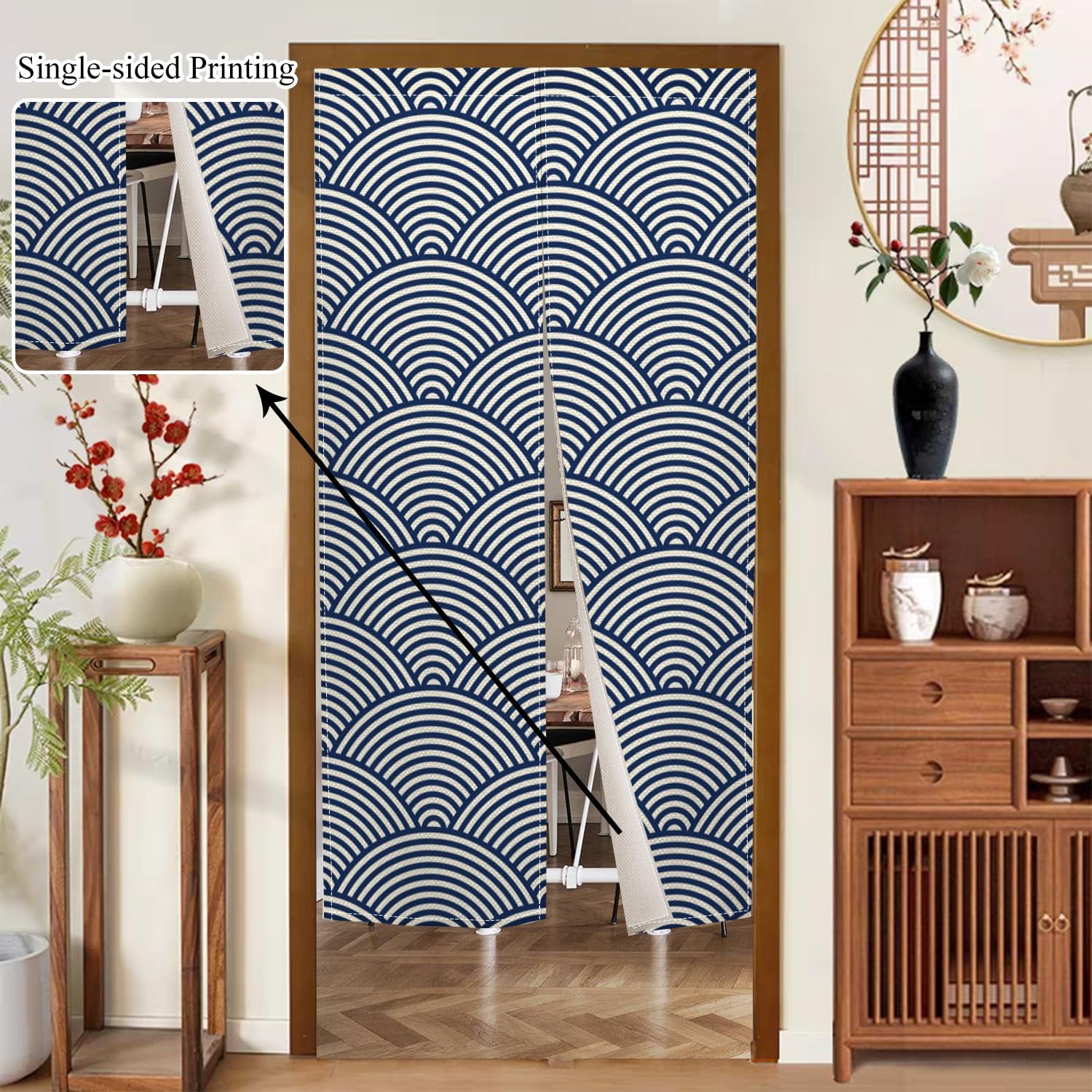 Japanese Style Noren Door Curtain with Wave Print
