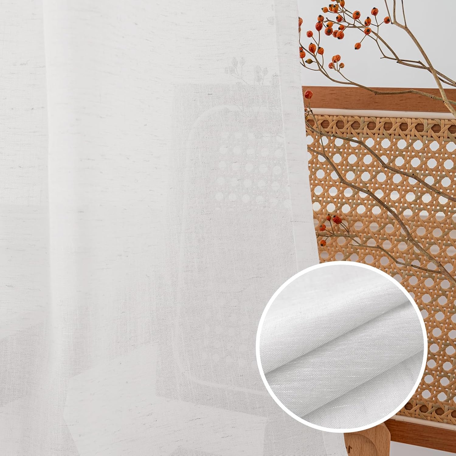 Turquoize White Linen French Door Curtains 52x72 2 Panels
