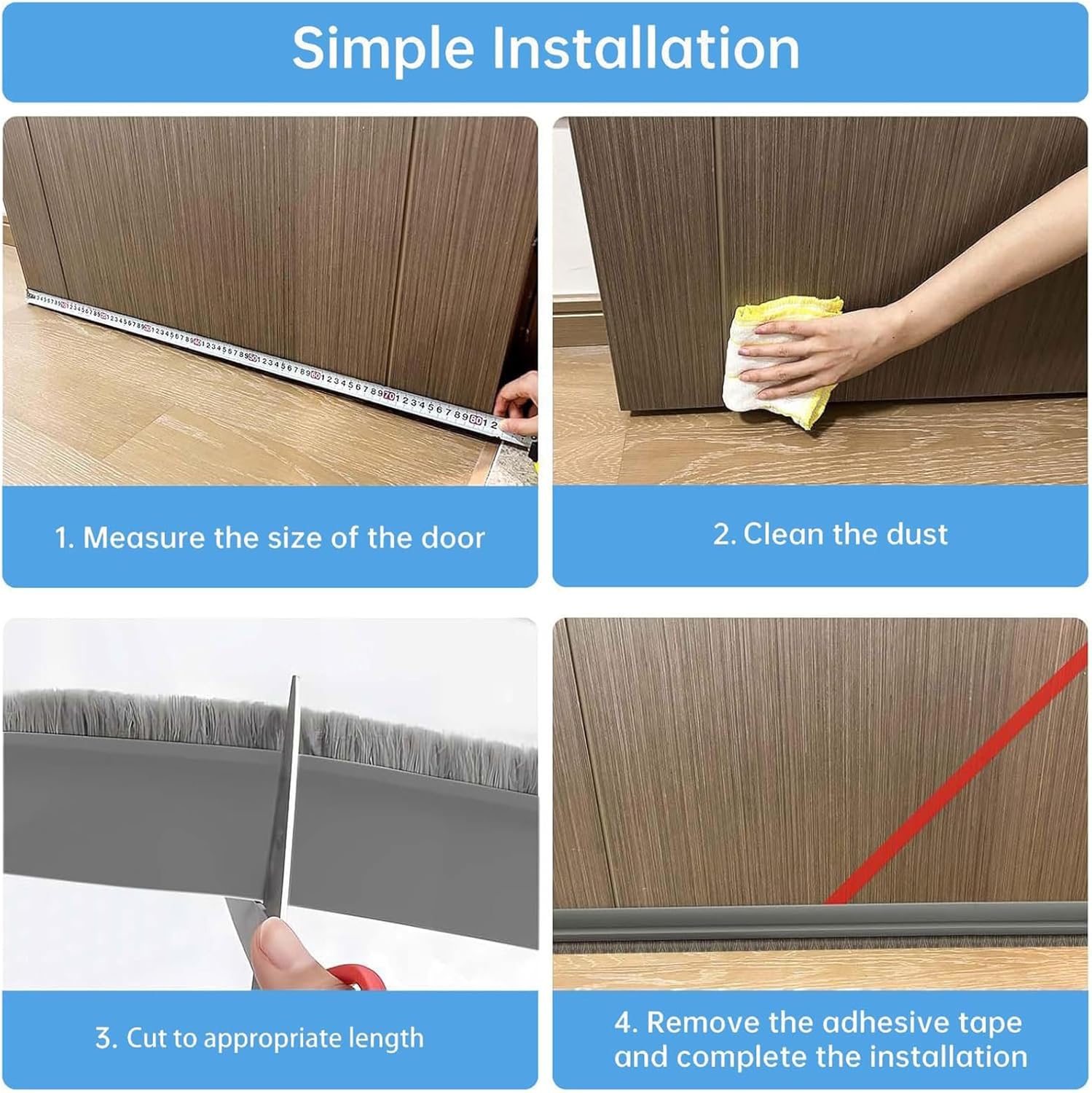 39 Inch Door Draft Stopper with Brush - Adhesive Weather Stripping Seal
