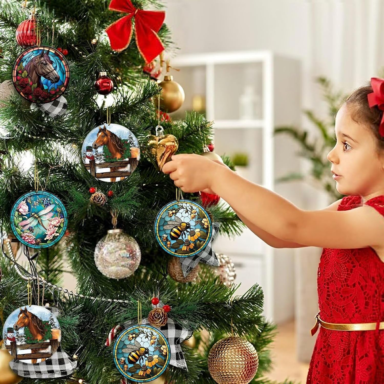 Bee Christmas Ornament 315 Inch Acrylic Round Tree Decor