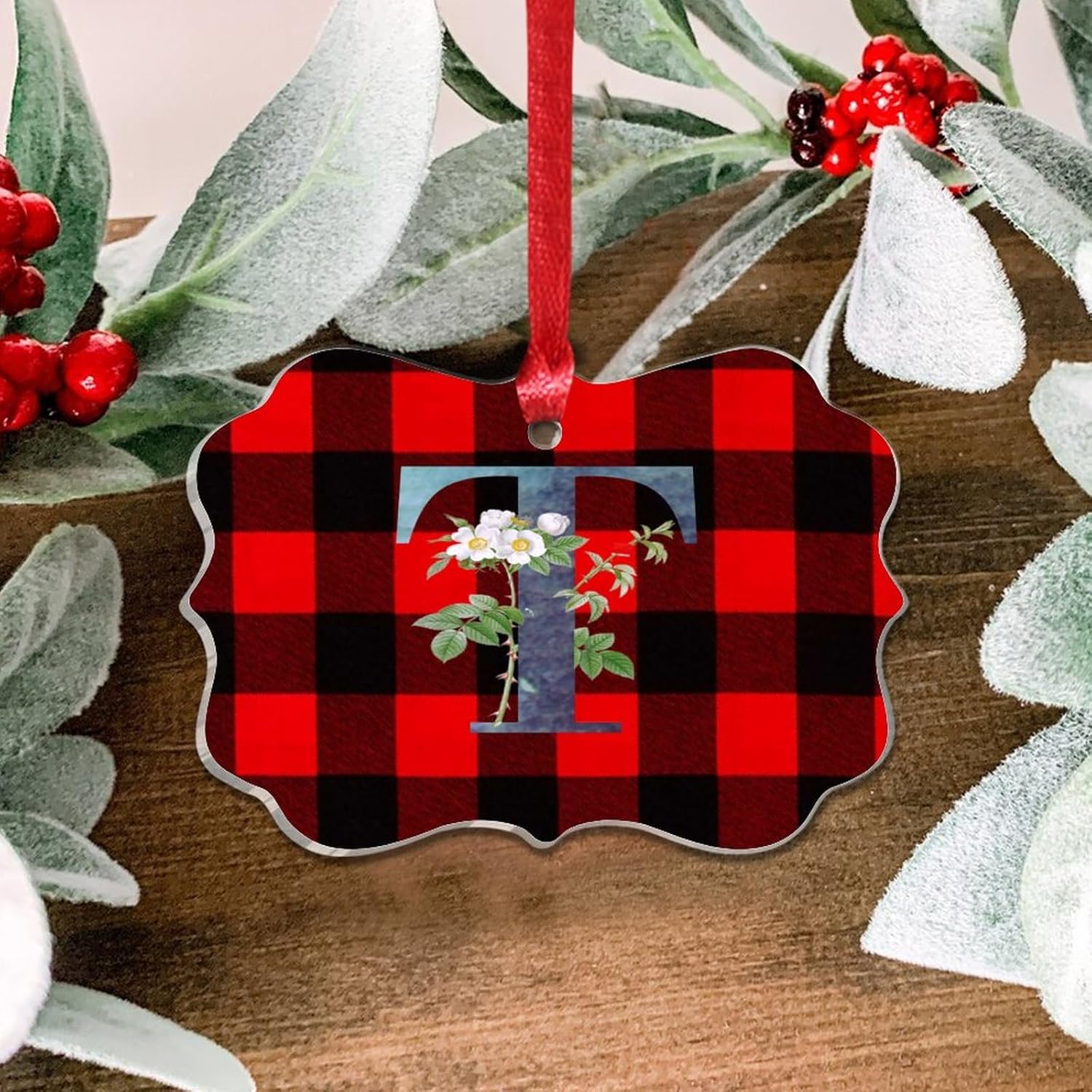Acrylic Christmas Ornaments 2023 Initial Letter T Blue Green Monogram Hanging Baubles